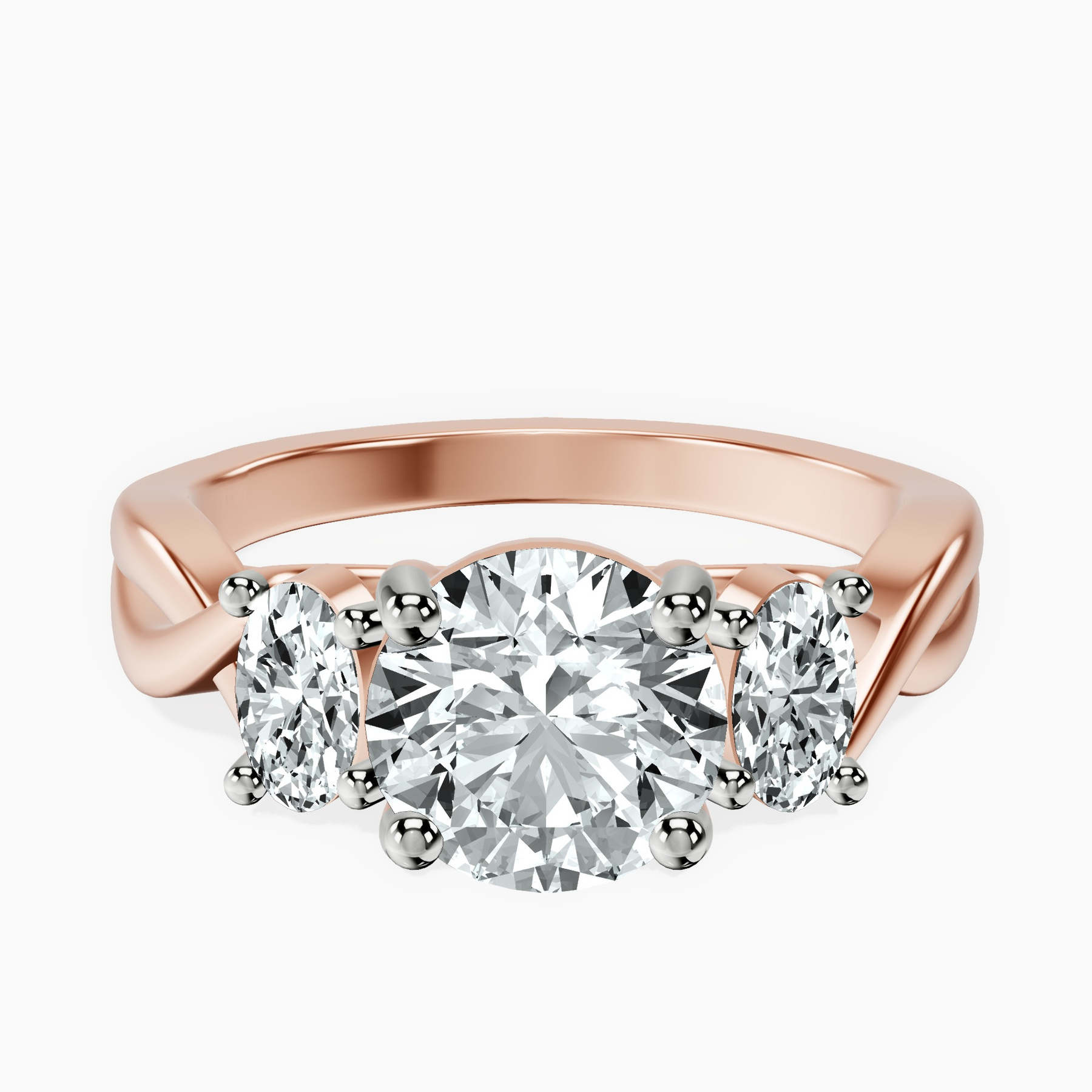 2.82 ct. round Dionne Side Oval Ring in 10kt rose gold rtr top