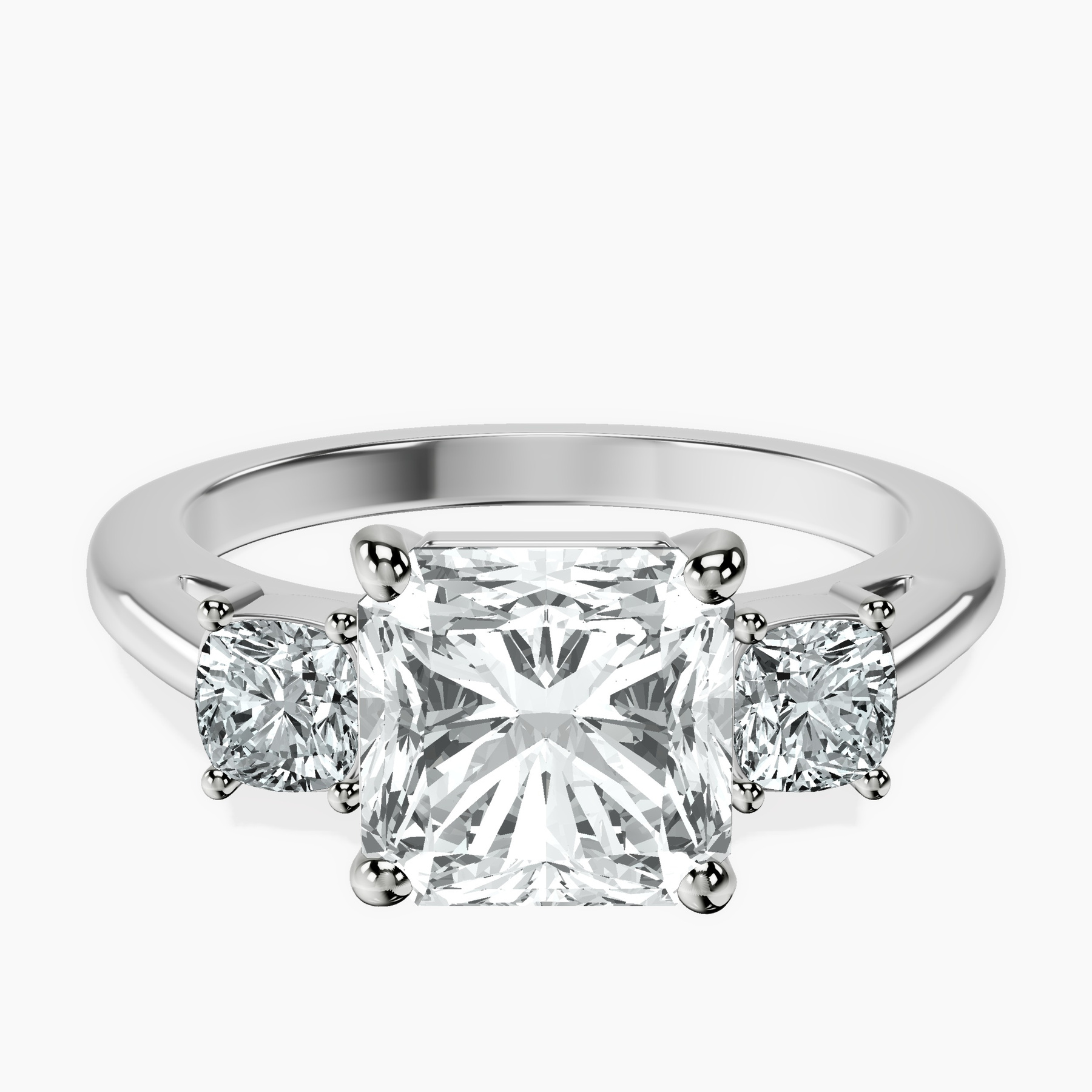 2.65 ct. radiant Emery Side Cushion Ring in 10kt white gold rtr top
