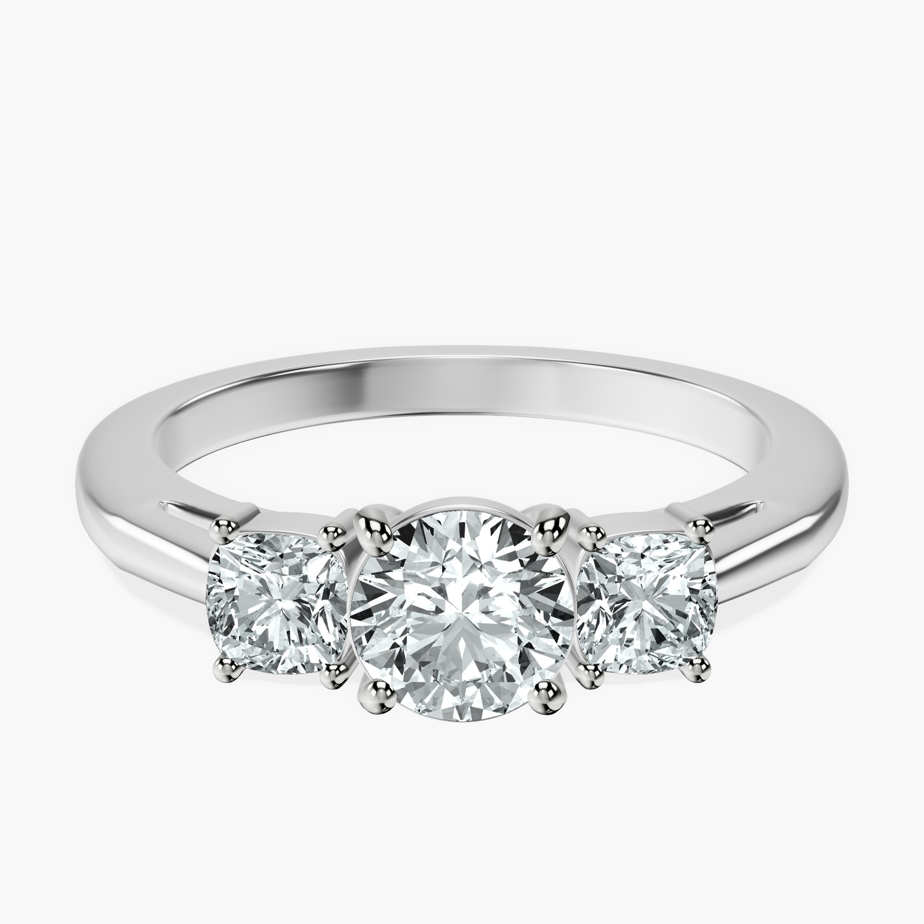 14kt White Gold Emery Three Stone Side Cushion Lab Diamond Ring front image