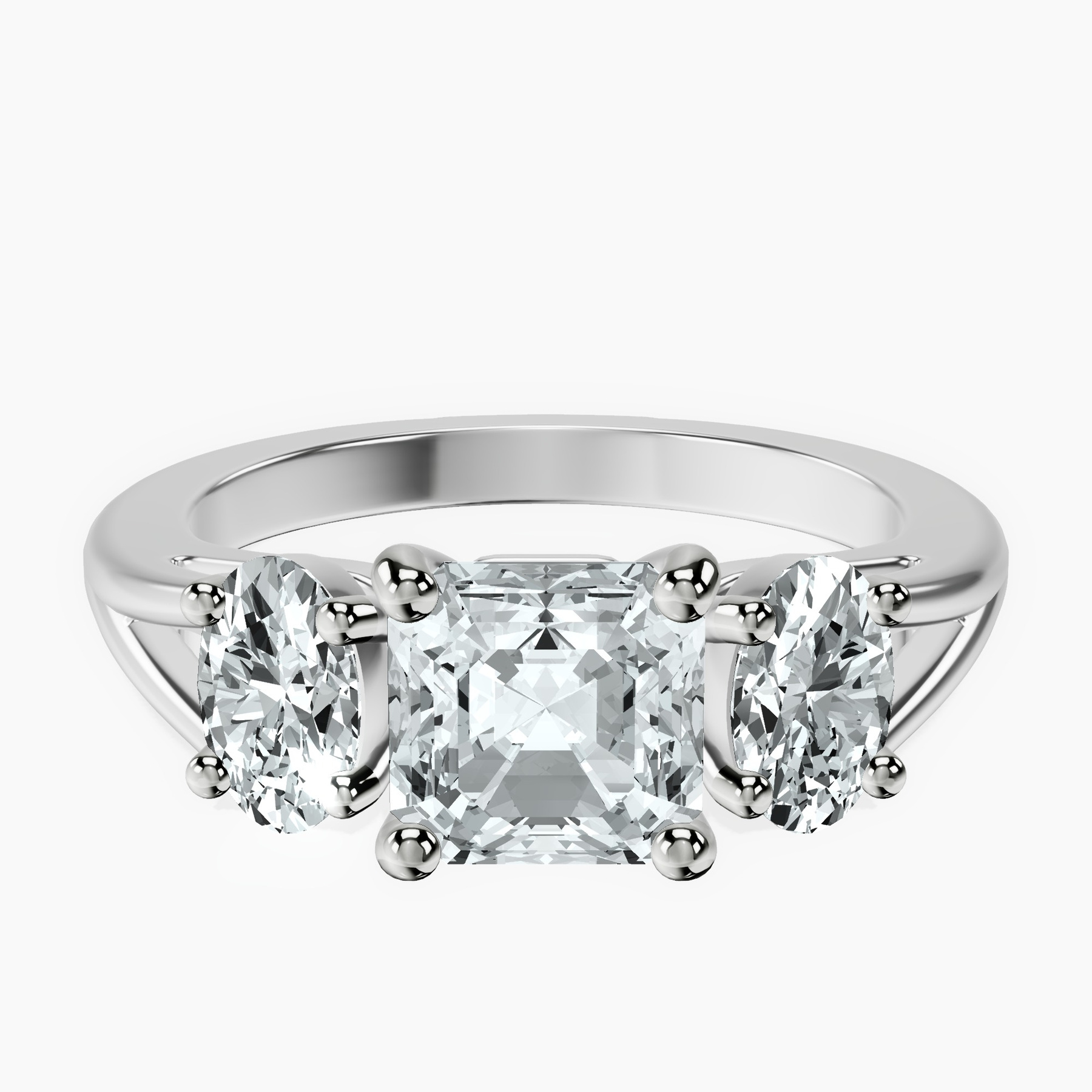 Platinum Georgina Rodriguez Three Stone Side Oval Lab Diamond Ring front image