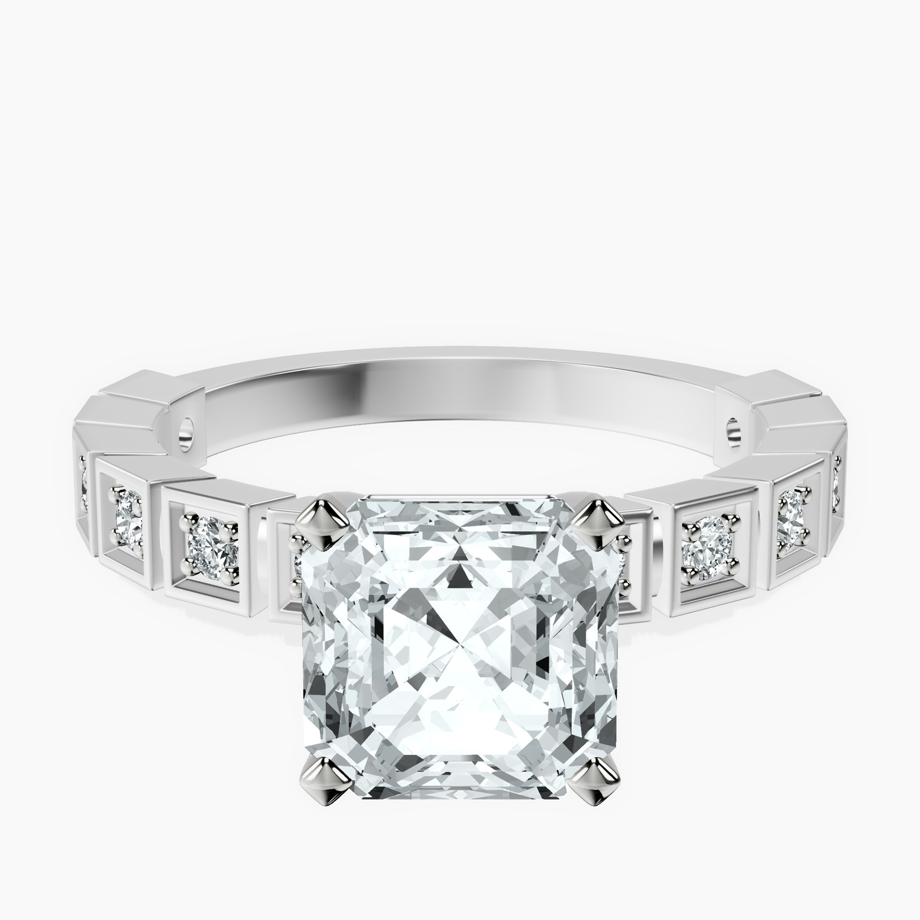 2.91 ct. asscher Cheryl Side Stone Ring in platinum rtr top