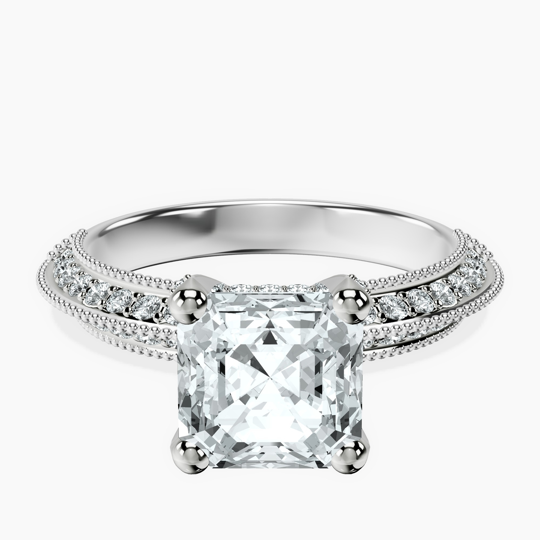 2.91 ct. asscher Dua Knife Edge Ring in platinum rtr top