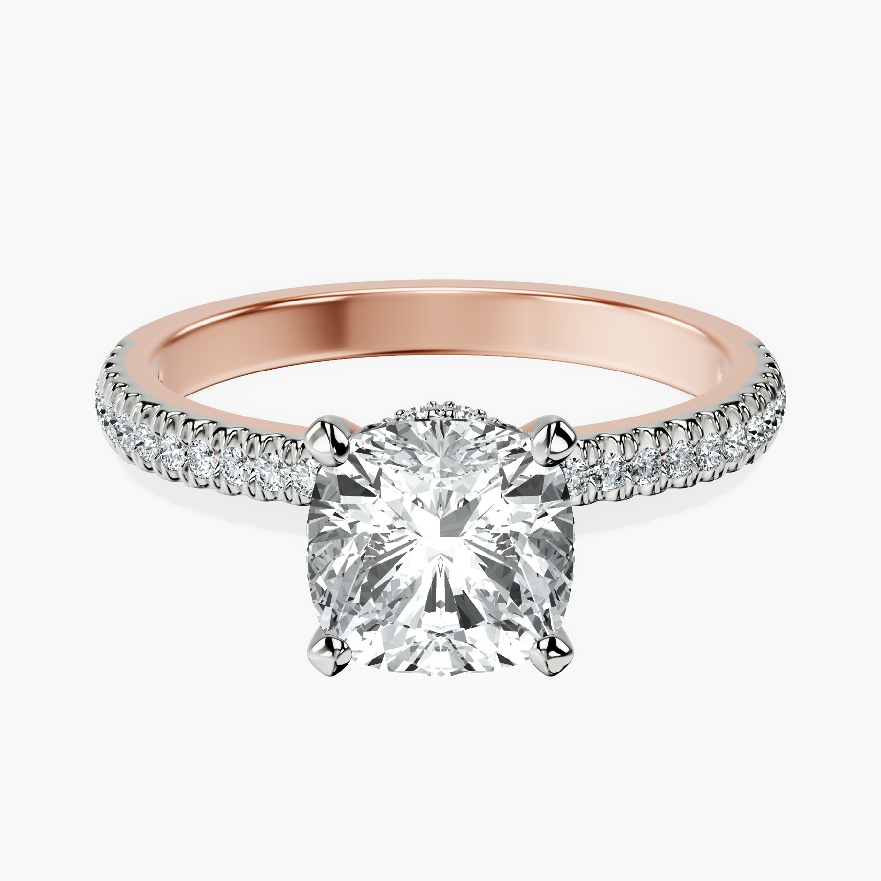 1.49 ct. cushion Etienne Secret Halo Ring in 18kt rose gold rtr top