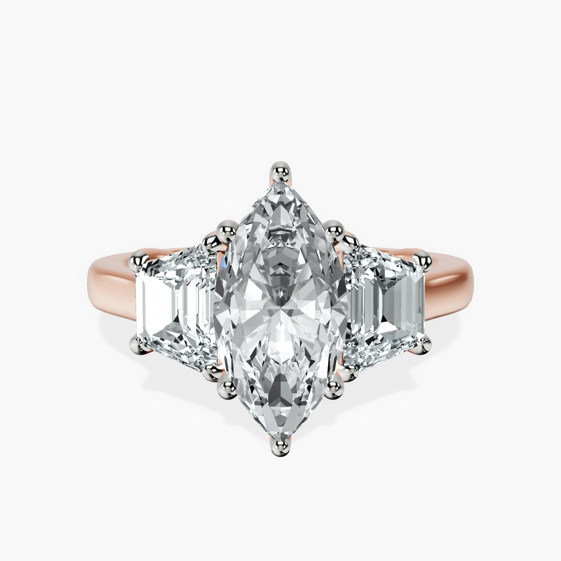 1.39 ct. marquise Dianna Side Trapezium Ring in 10kt rose gold rtr top