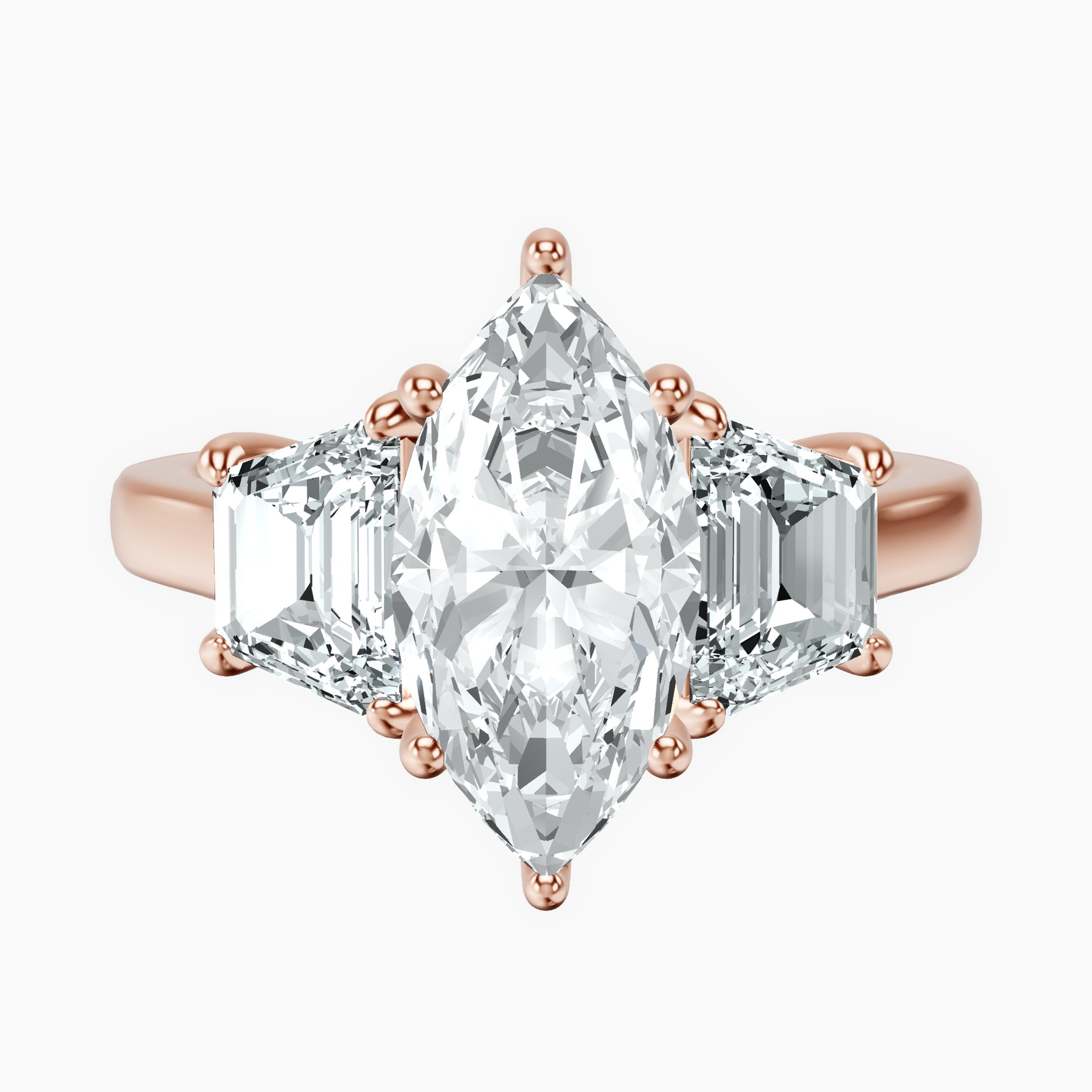 2.92 ct. marquise Dianna Side Trapezium Ring in 14kt rose gold rtr top