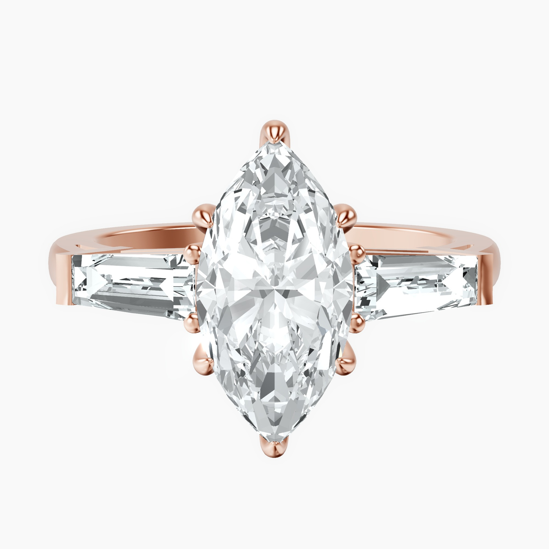 10.08 ct. marquise Madison Side Baguette Ring in 14Ct rose gold rtr top