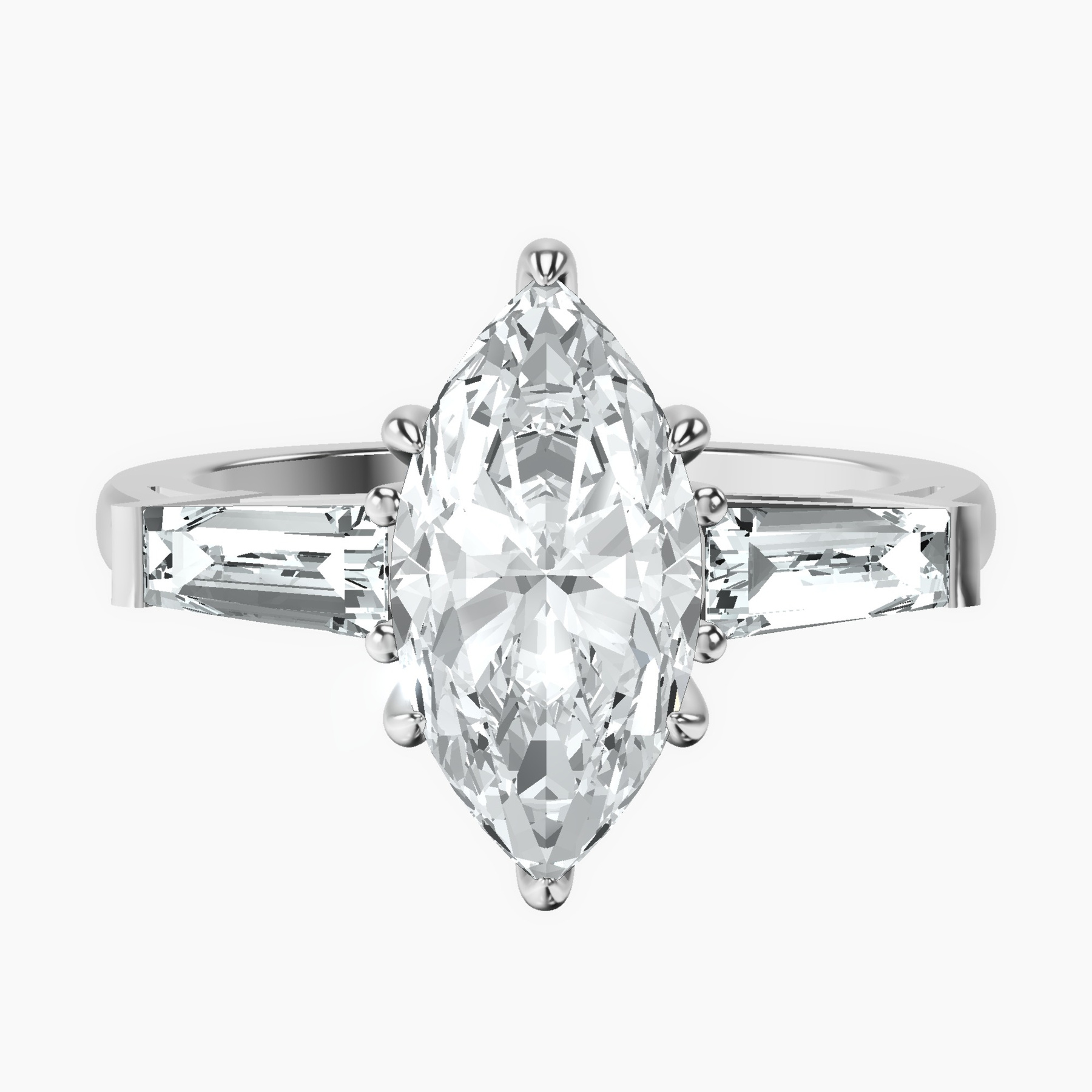 4.02 ct. marquise Madison Side Baguette Ring in 9Ct white gold rtr top