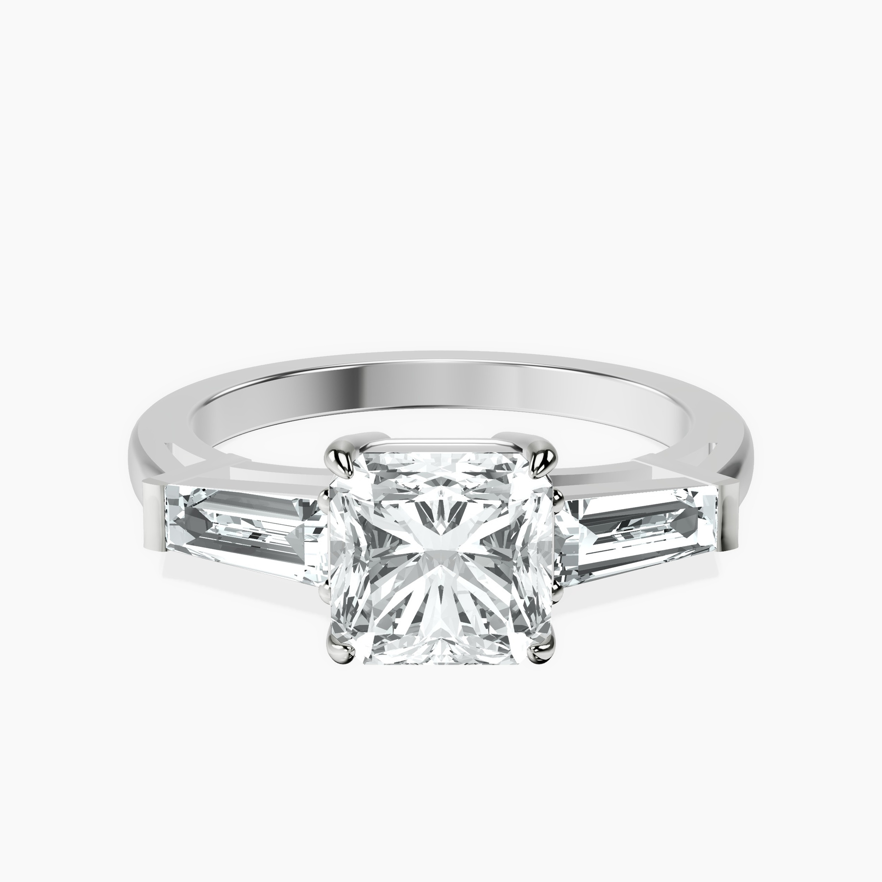 5.57 ct. radiant Madison Side Baguette Ring in 10kt white gold rtr top
