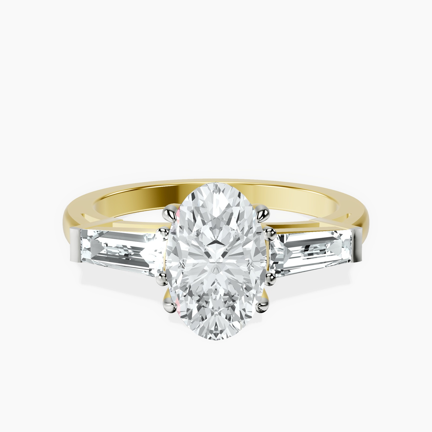 5.01 ct. oval Madison Side Baguette Ring in 10kt yellow gold rtr top