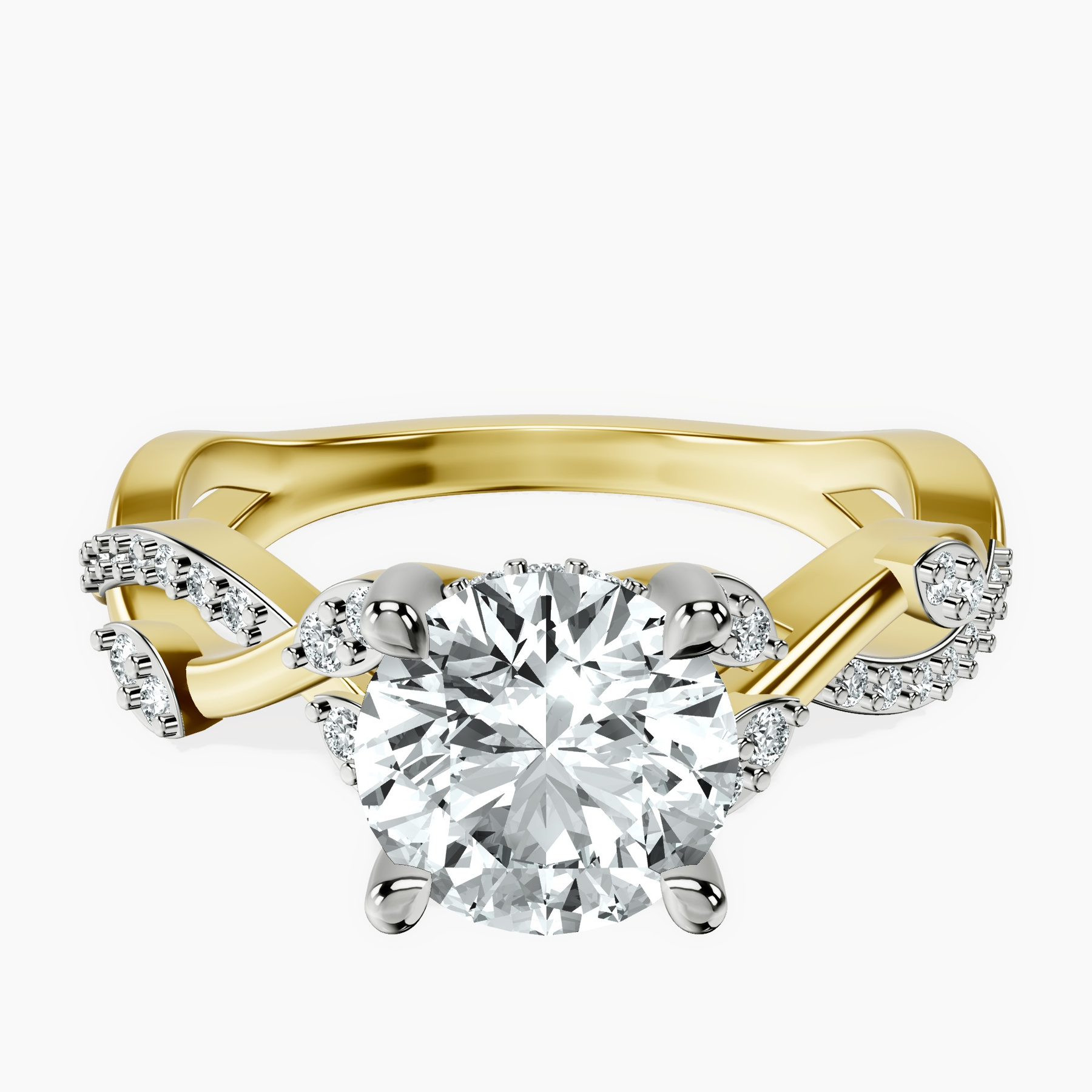 2.82 ct. round Harlow Twisted Shank Ring in 10kt yellow gold rtr top