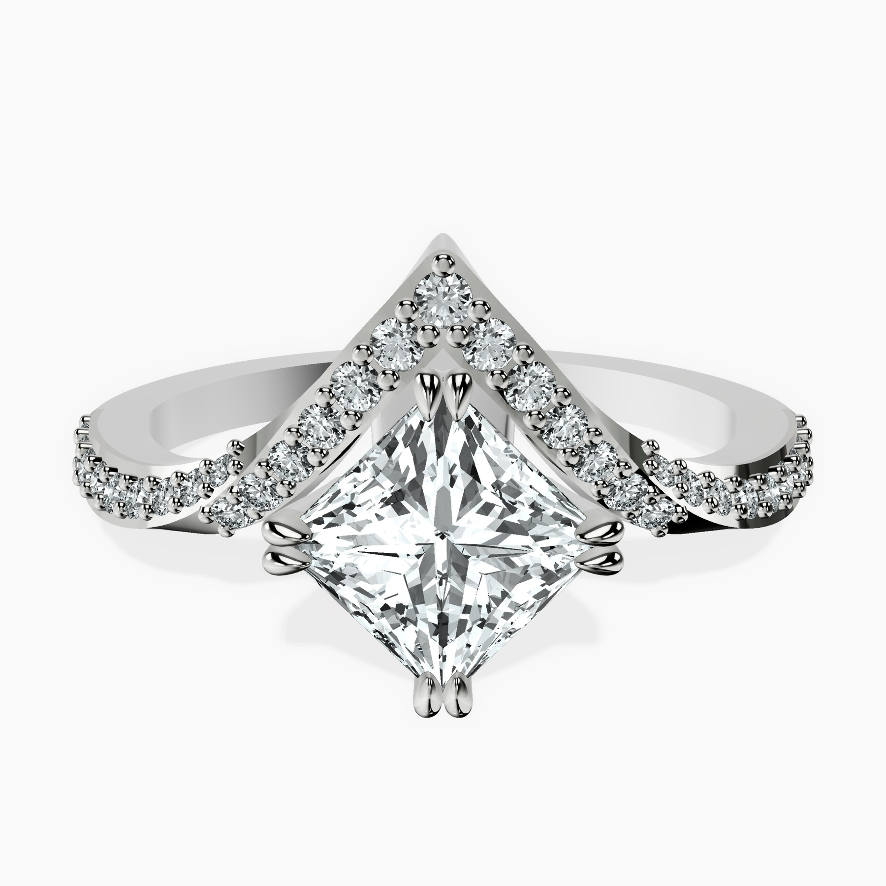 2.80 ct. princess Athena Chevron Twist Ring in 18kt white gold rtr top