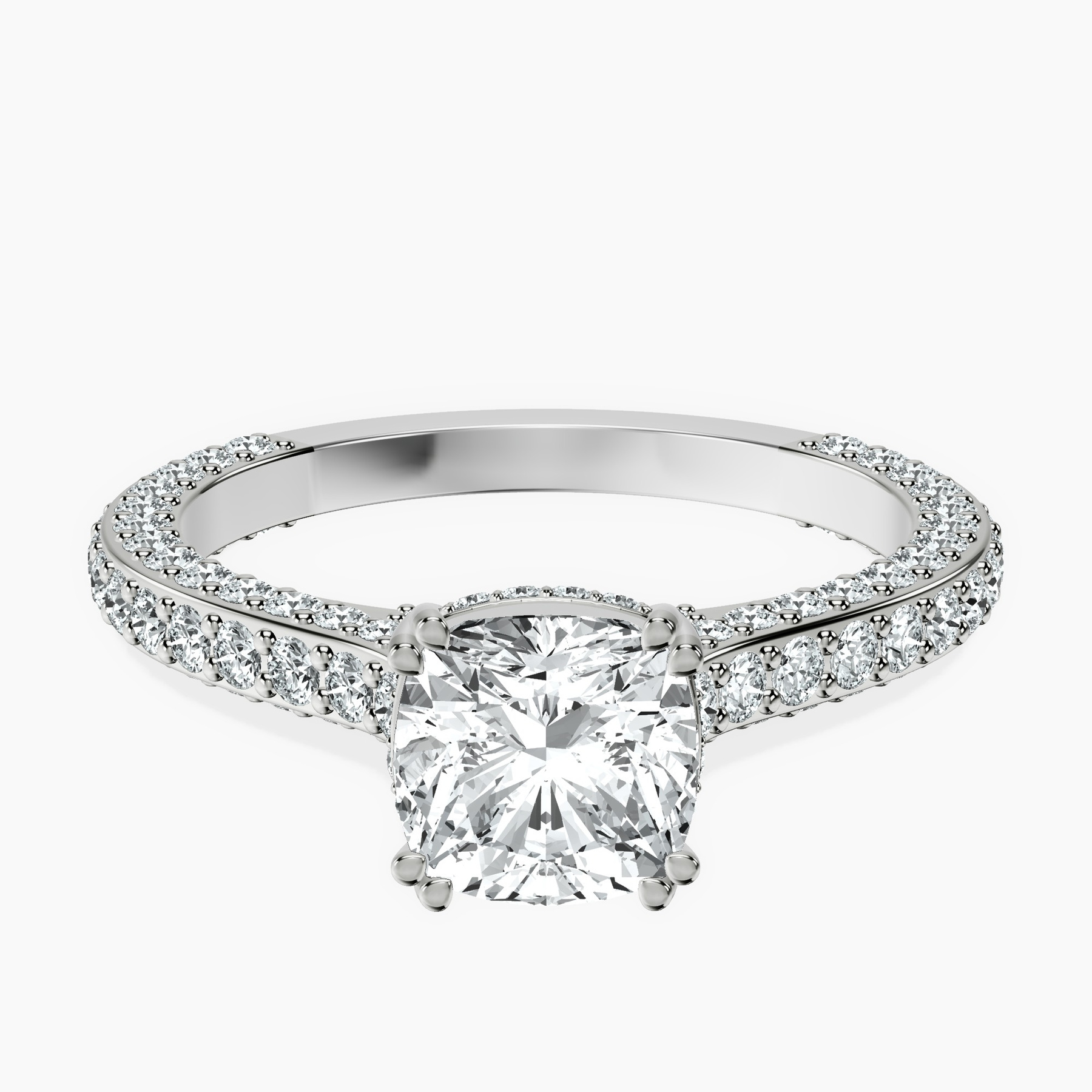 1.49 ct. cushion Eternia lab diamond ring in platinum rtr top