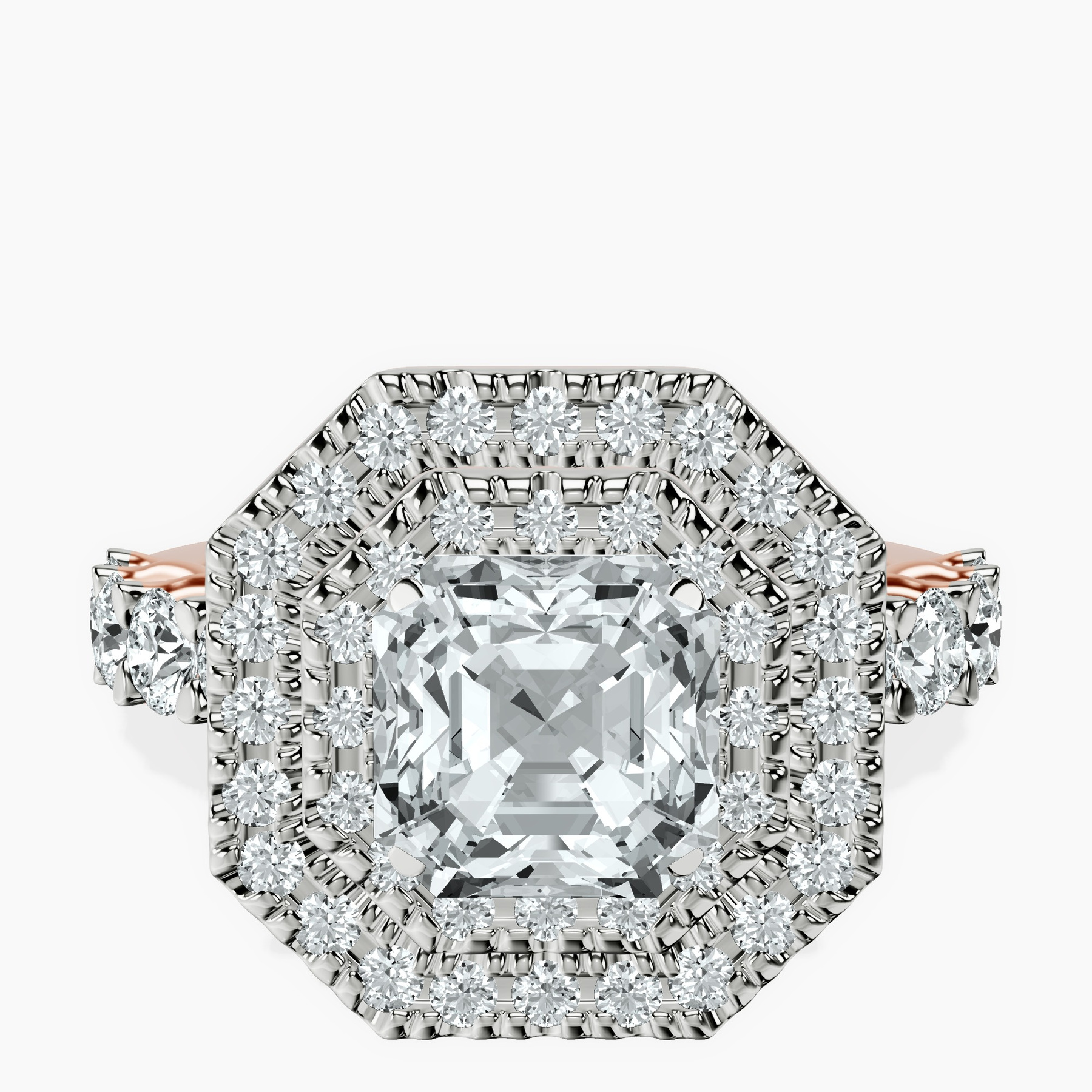 14kt Rose Gold Crowned Cresta Double Halo Lab Diamond Ring front image
