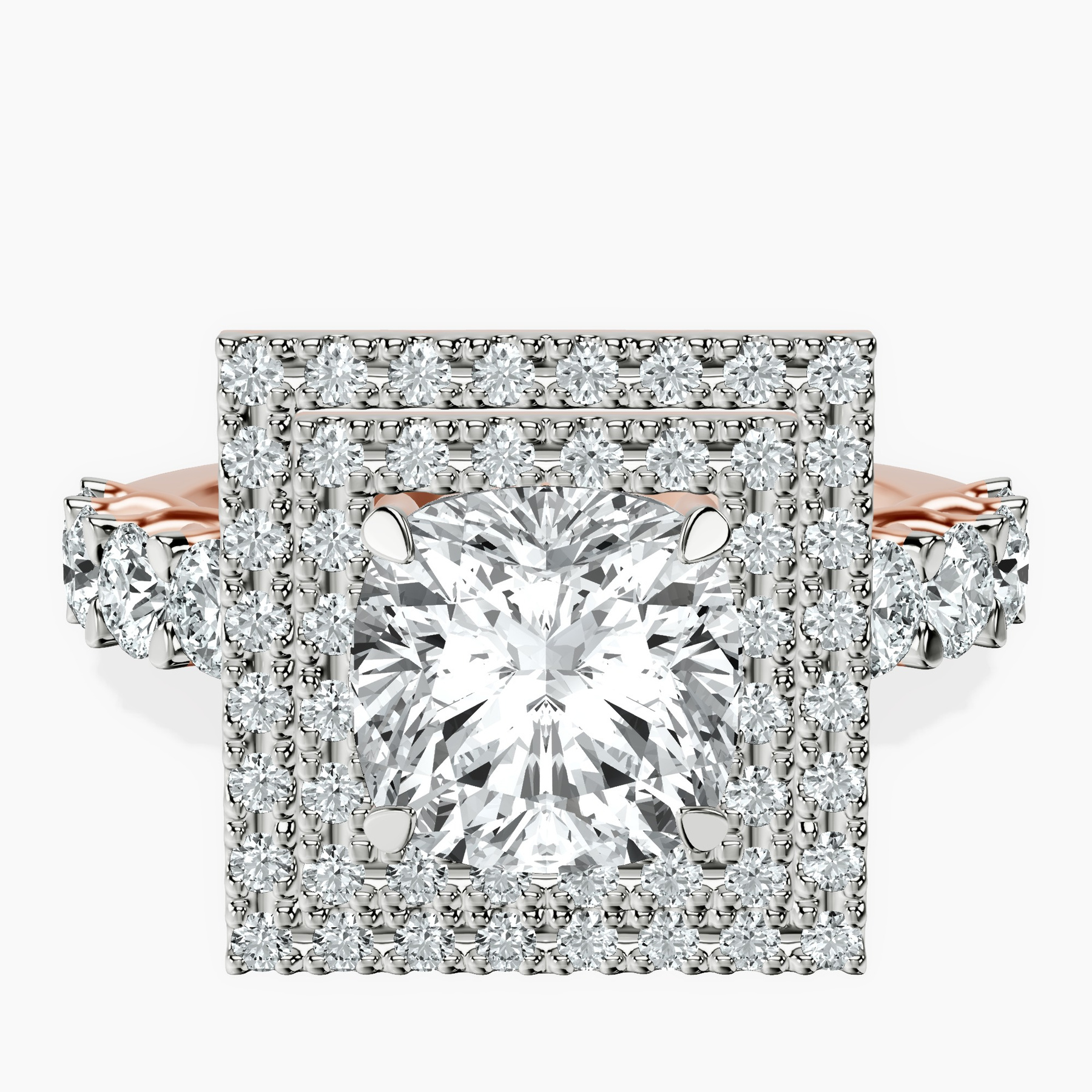 10kt Rose Gold Crowned Cresta Double Halo Lab Diamond Ring rtr top