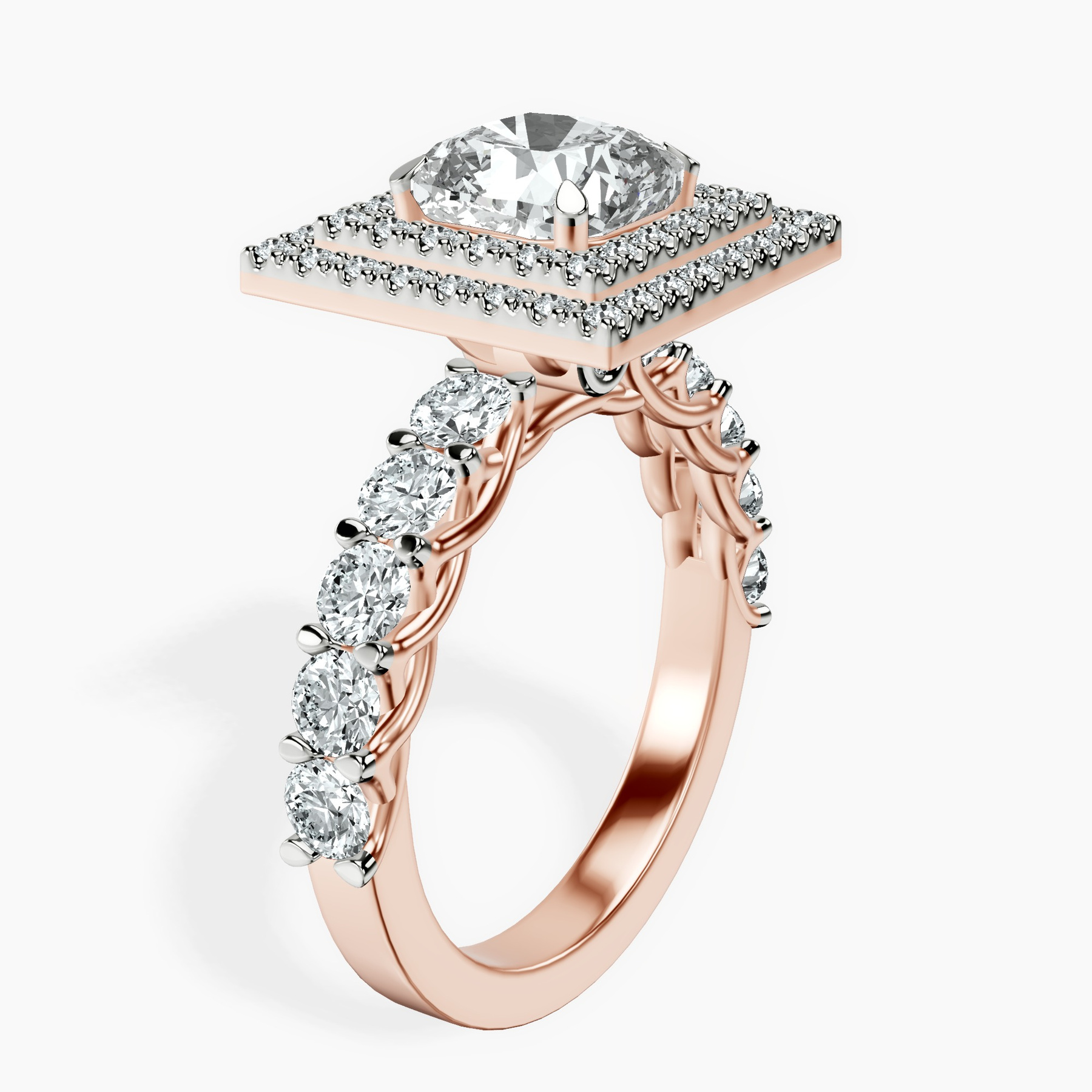 10kt Rose Gold Crowned Cresta Double Halo Lab Diamond Ring standing product image one