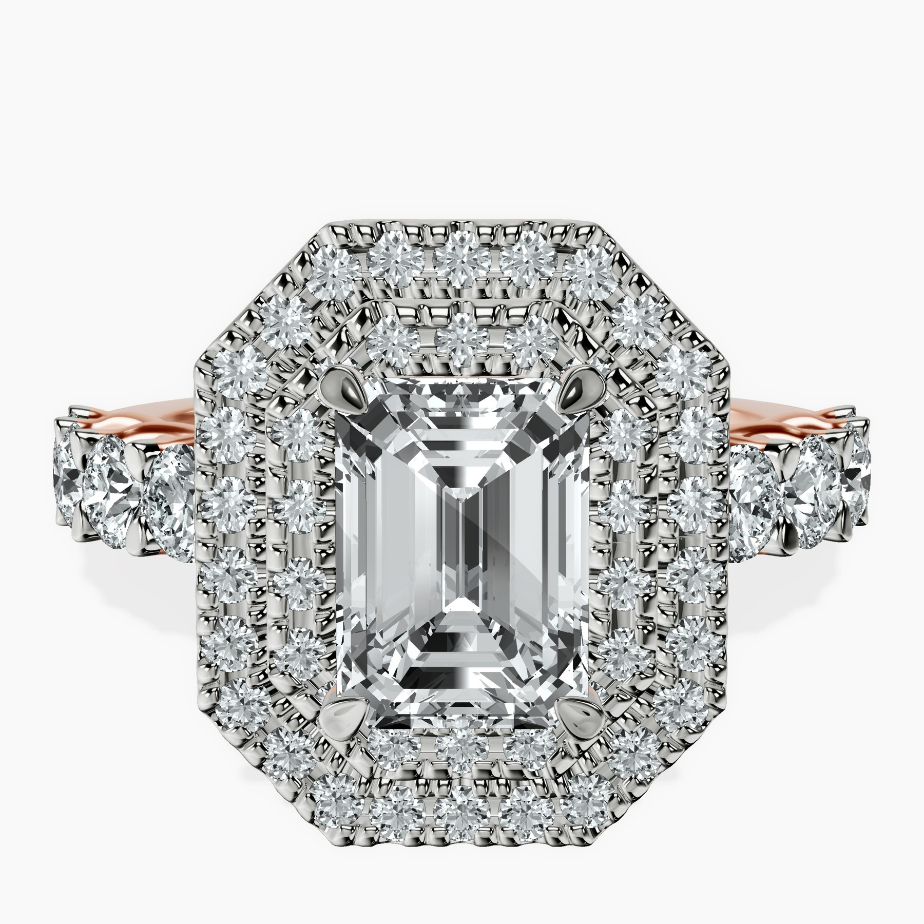 10kt Rose Gold Crowned Cresta Double Halo Lab Diamond Ring rtr top