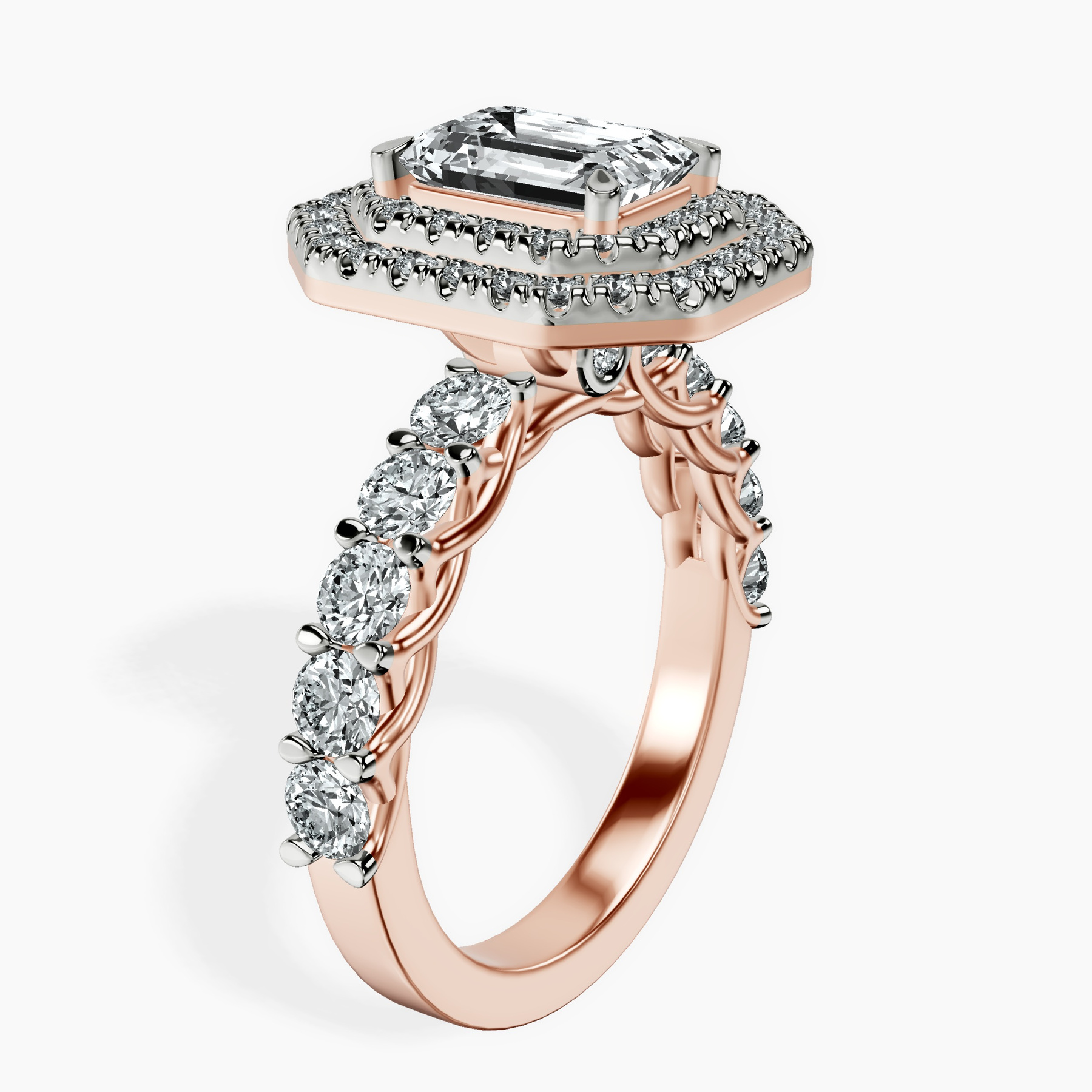 10kt Rose Gold Crowned Cresta Double Halo Lab Diamond Ring standing product image one