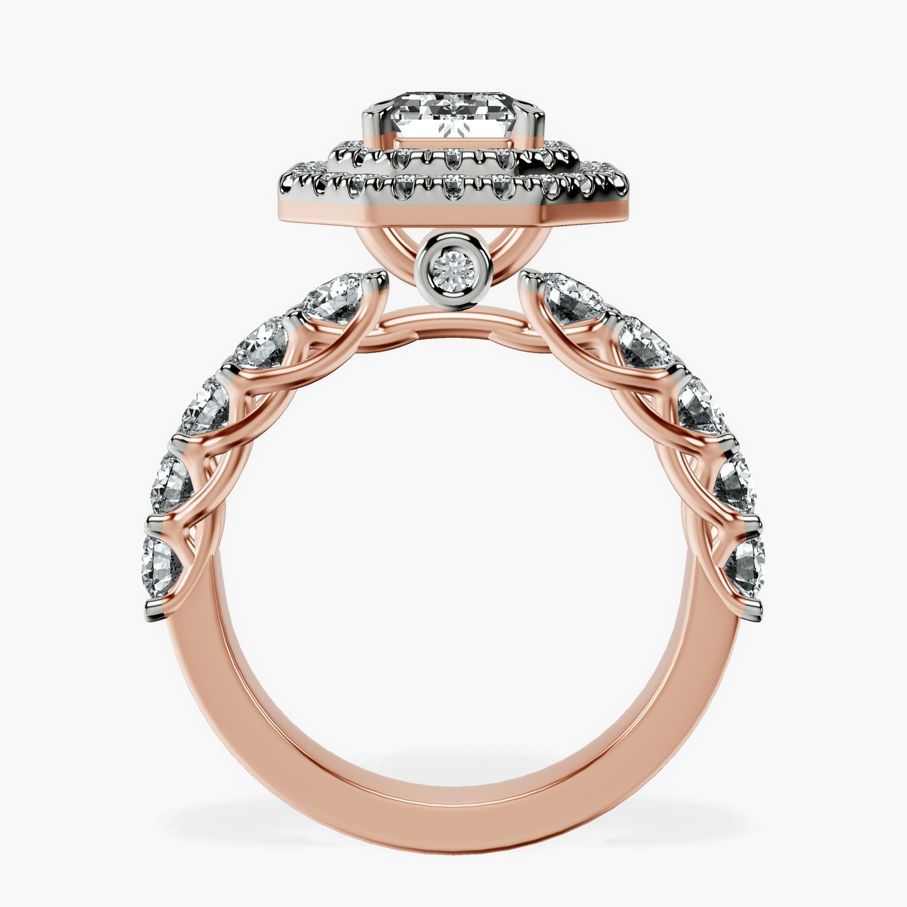 10kt Rose Gold Crowned Cresta Double Halo Lab Diamond Ring side right image one