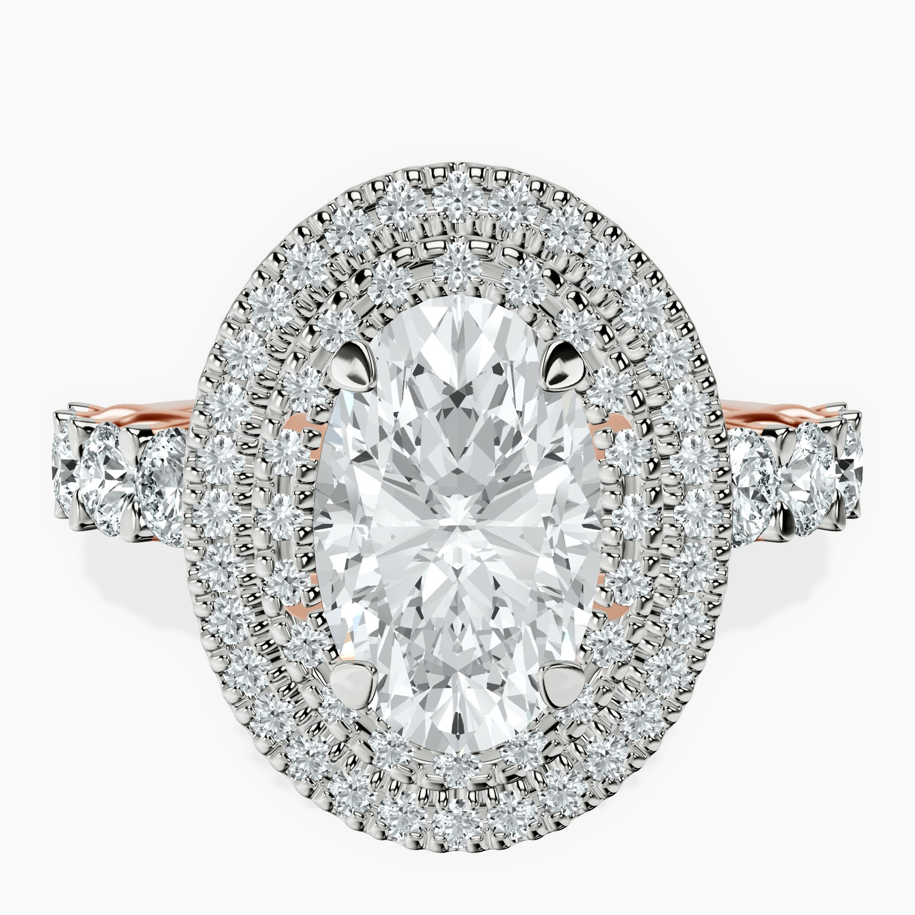 10kt Rose Gold Crowned Cresta Double Halo Lab Diamond Ring rtr top