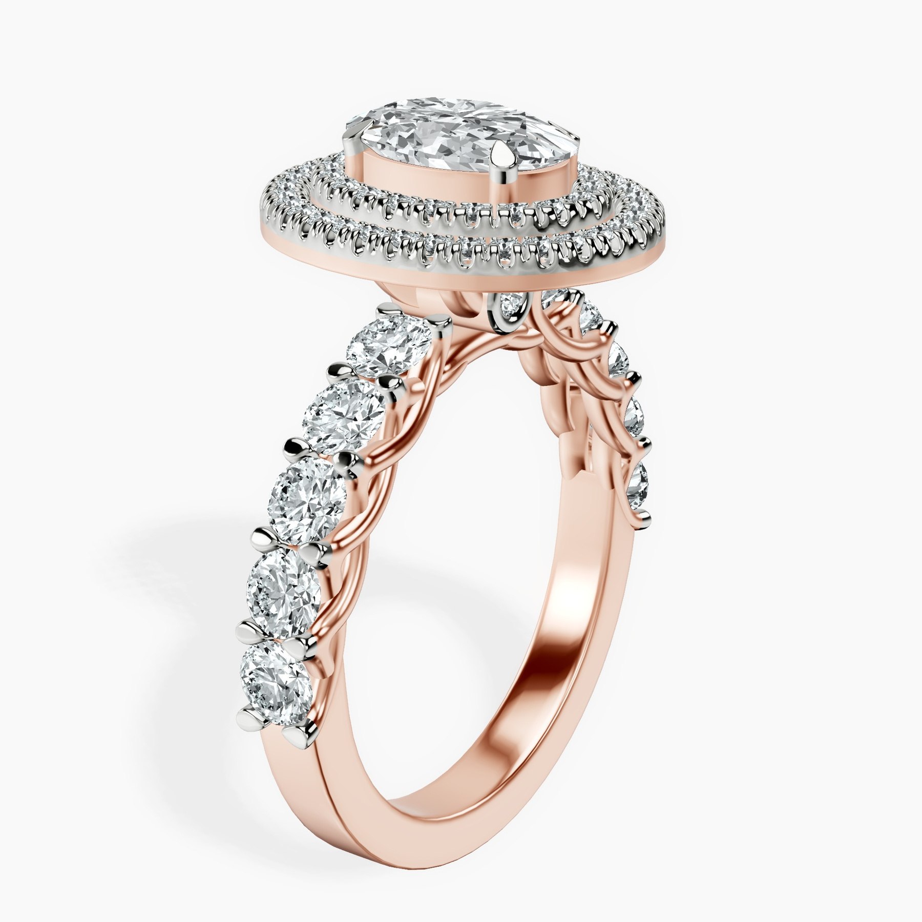 10kt Rose Gold Crowned Cresta Double Halo Lab Diamond Ring standing product image one