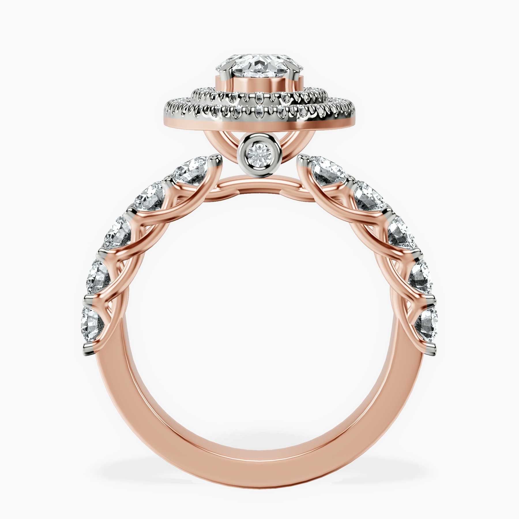 10kt Rose Gold Crowned Cresta Double Halo Lab Diamond Ring side right image one