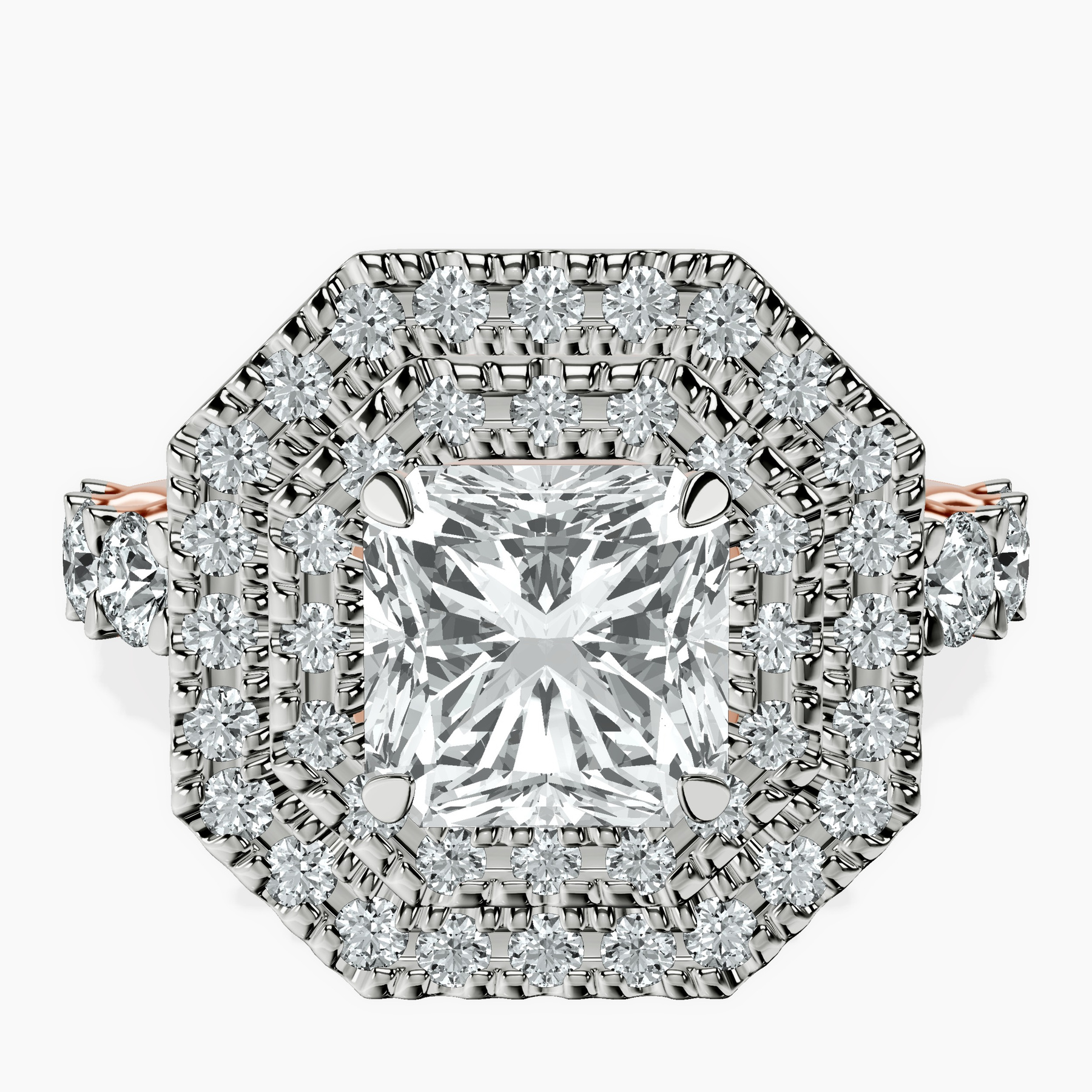 18ct Rose Gold Crowned Cresta Double Halo Lab Diamond Ring front image