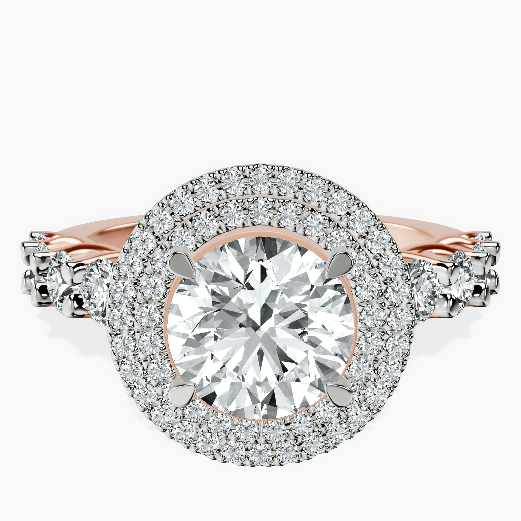 10kt Rose Gold Crowned Cresta Double Halo Lab Diamond Ring rtr top