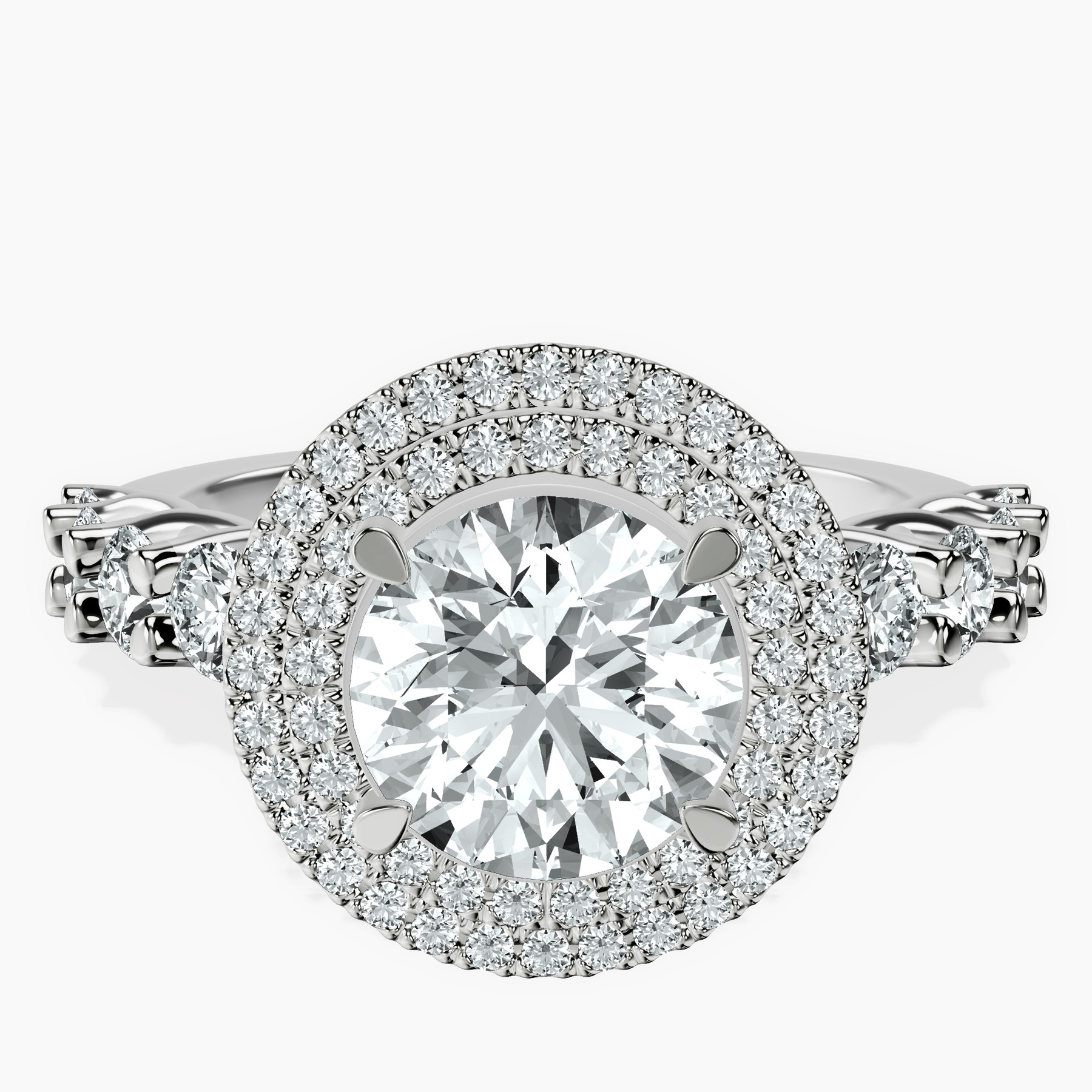 2.82 ct. round Crowned Cresta double halo ring in 14kt white gold rtr top