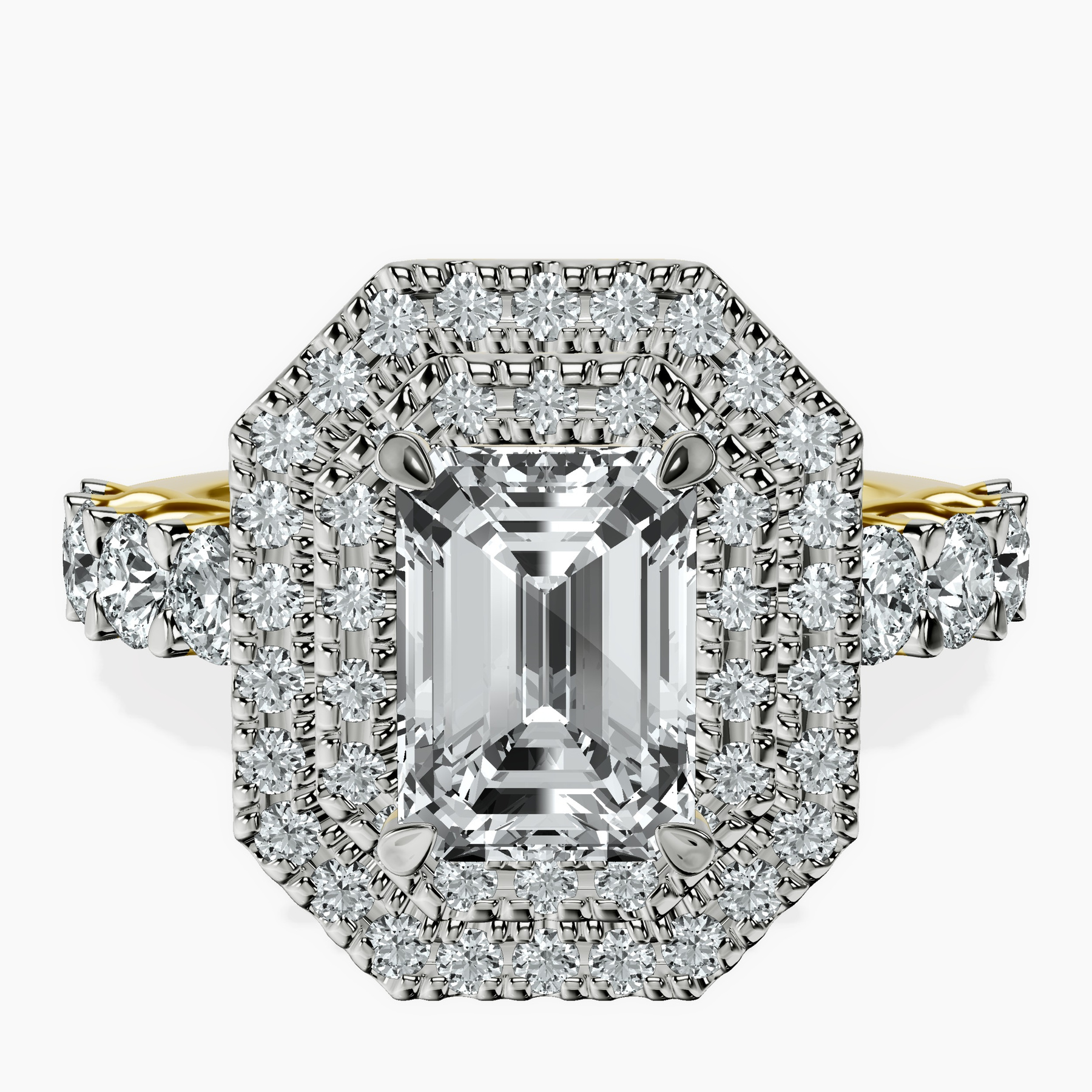 18kt Yellow Gold Crowned Cresta Double Halo Lab Diamond Ring front image
