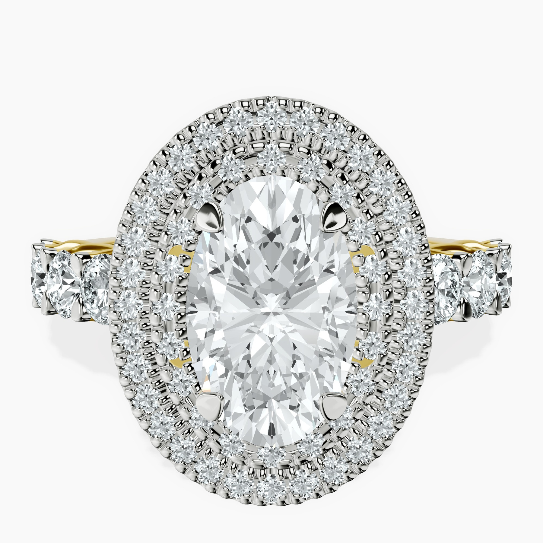 14ct Yellow Gold Crowned Cresta Double Halo Lab Diamond Ring front image