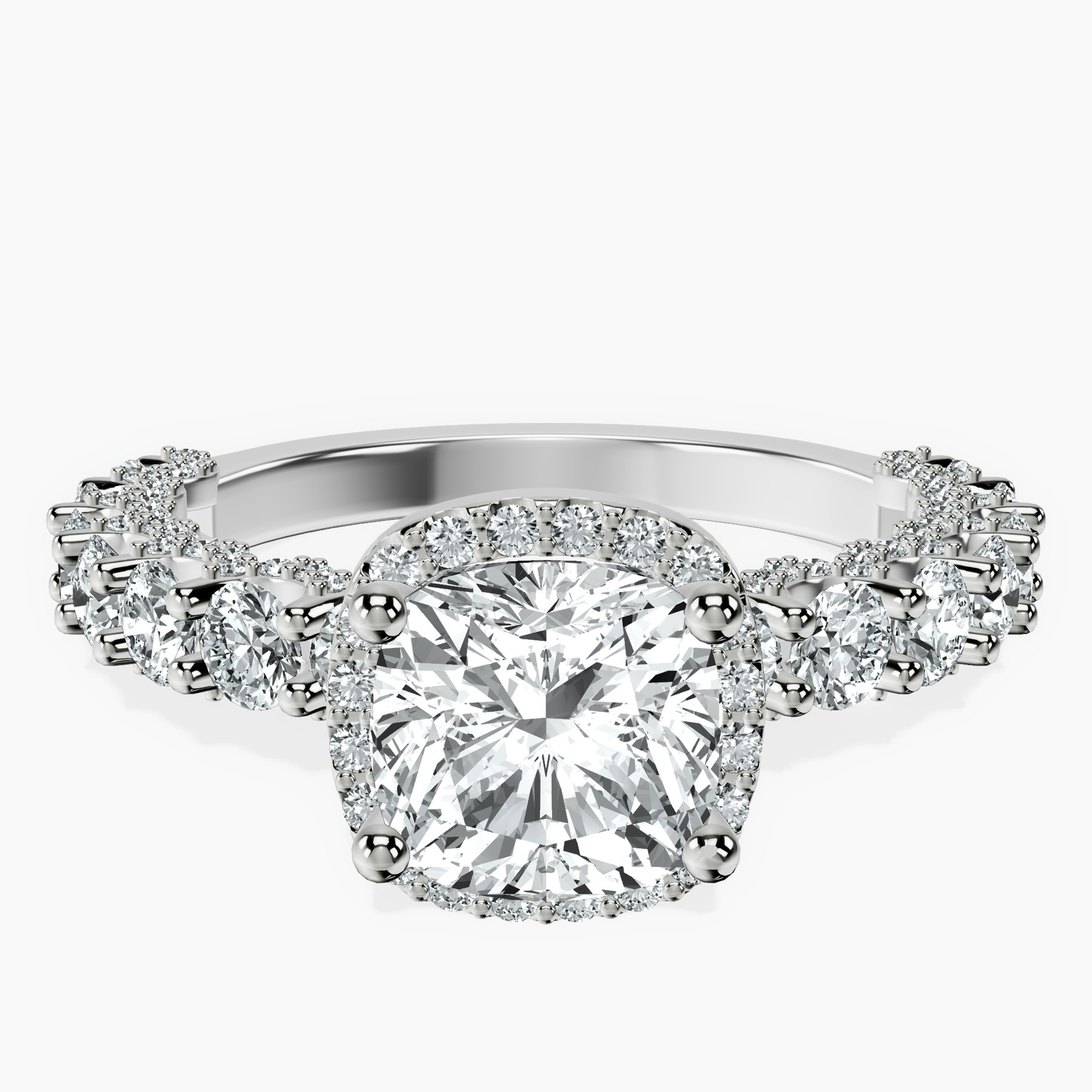 10kt White Gold Enchanté Side Stones Halo Lab Diamond Ring rtr top