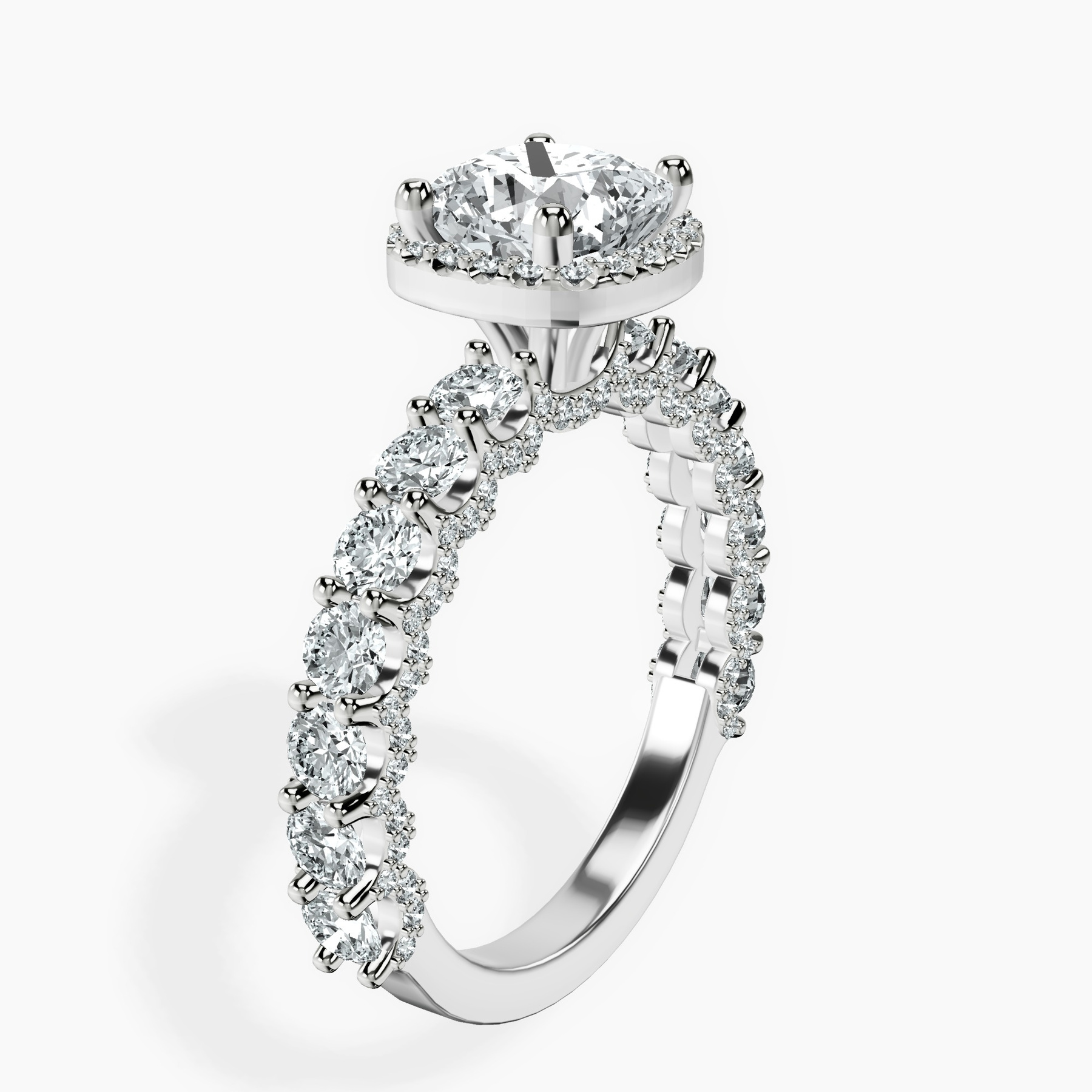 10kt White Gold Enchanté Side Stones Halo Lab Diamond Ring standing product image one