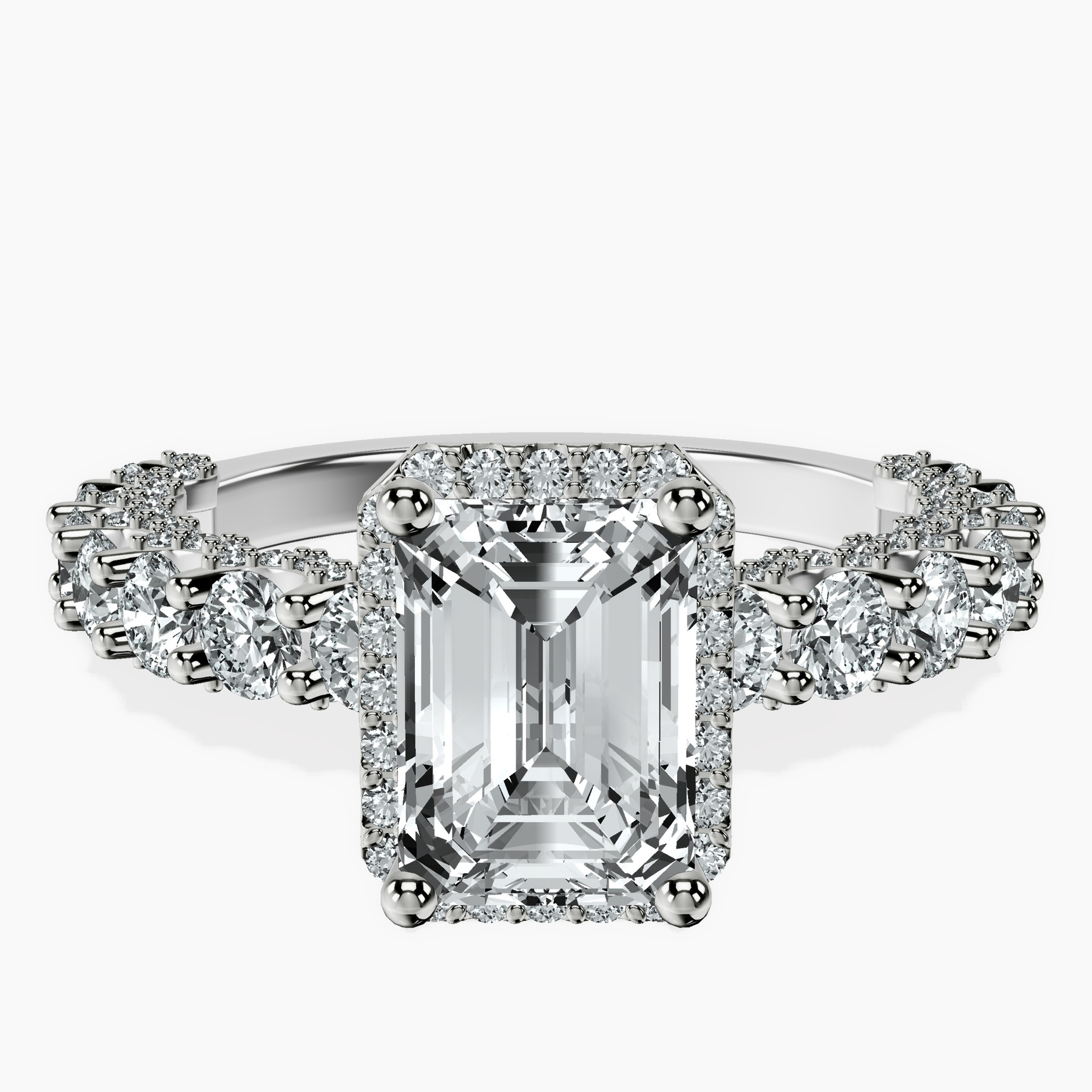 10kt White Gold Enchanté Side Stones Halo Lab Diamond Ring rtr top