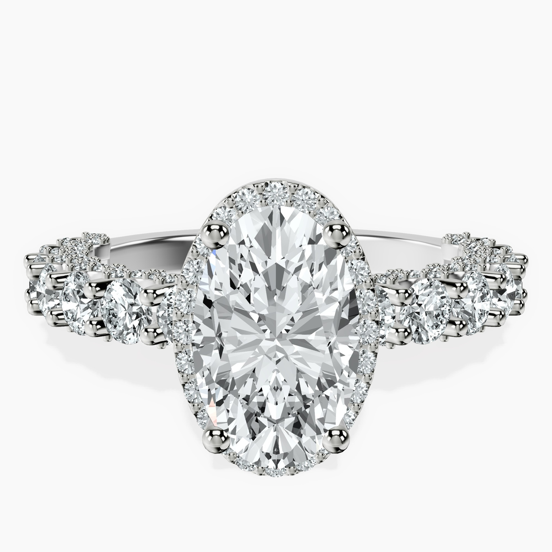 10kt White Gold Enchanté Side Stones Halo Lab Diamond Ring rtr top