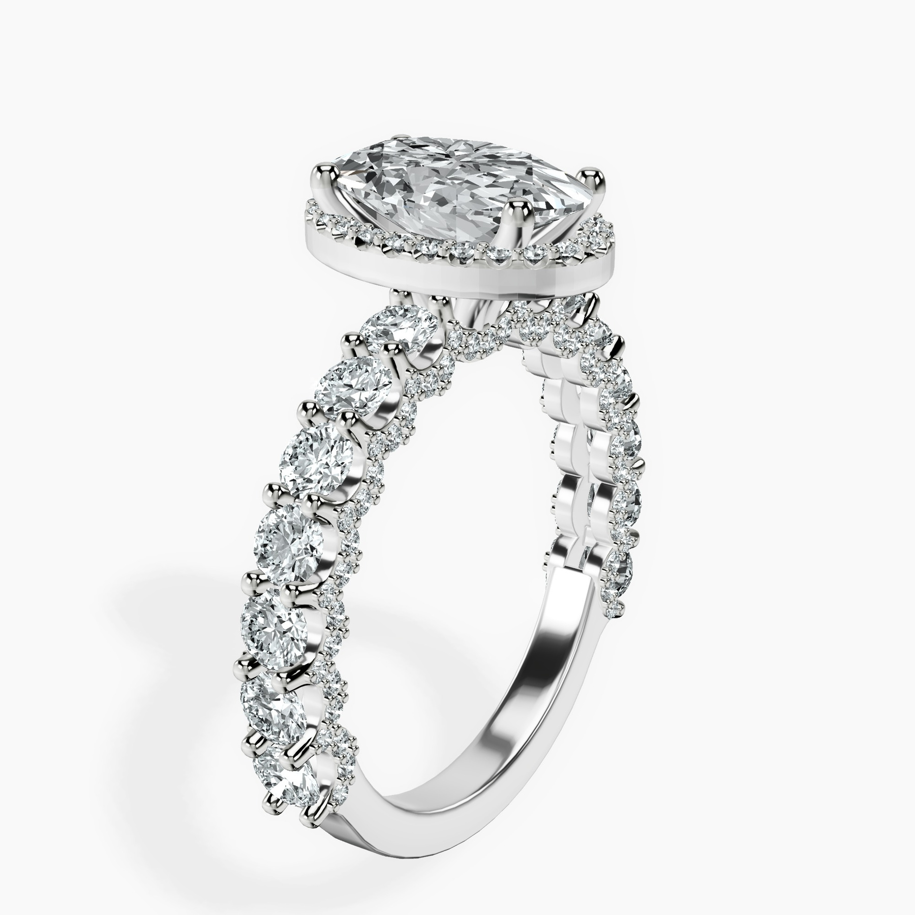 10kt White Gold Enchanté Side Stones Halo Lab Diamond Ring standing product image one
