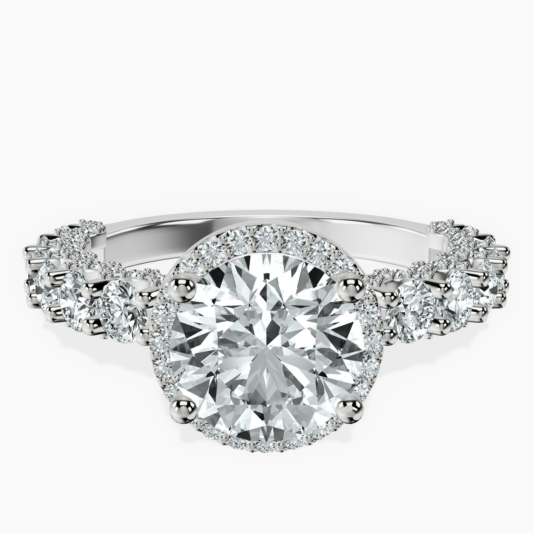 10kt White Gold Enchanté Side Stones Halo Lab Diamond Ring rtr top
