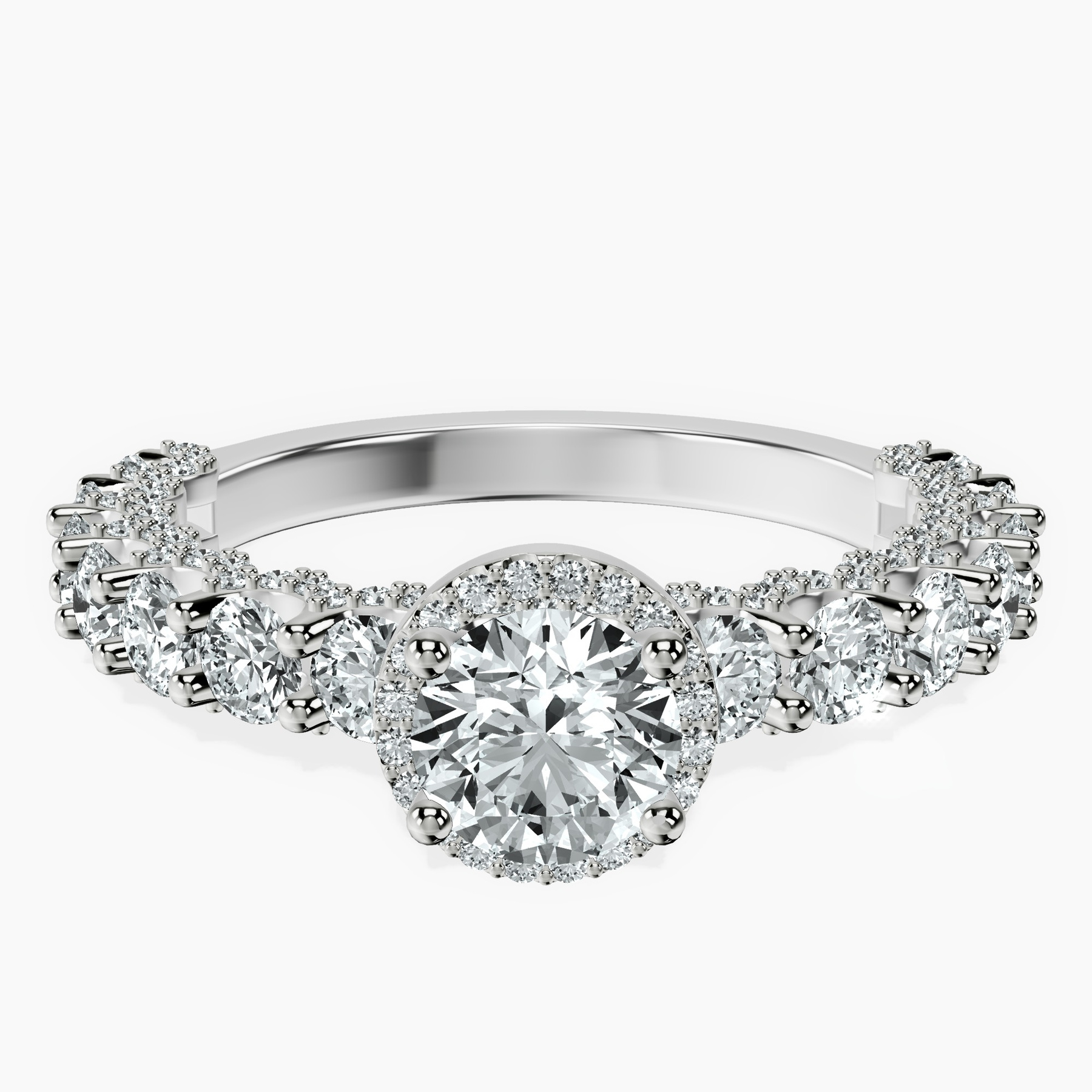 18kt White Gold Enchanté Side Stones Halo Lab Diamond Ring front image