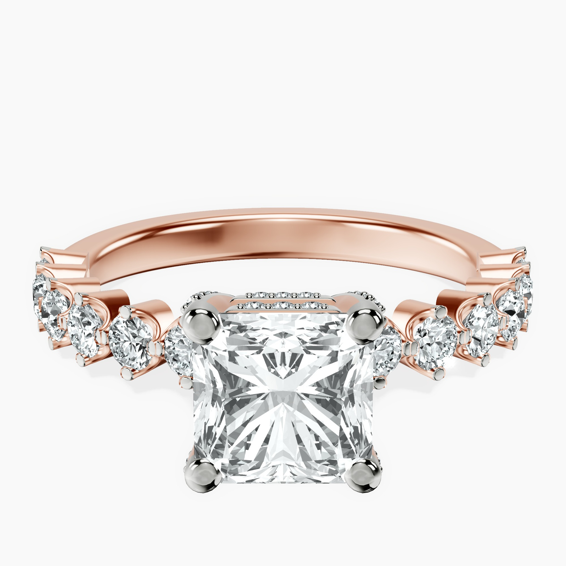 2.65 ct. radiant Caitronia Floating lab diamond ring in 14kt rose gold rtr top