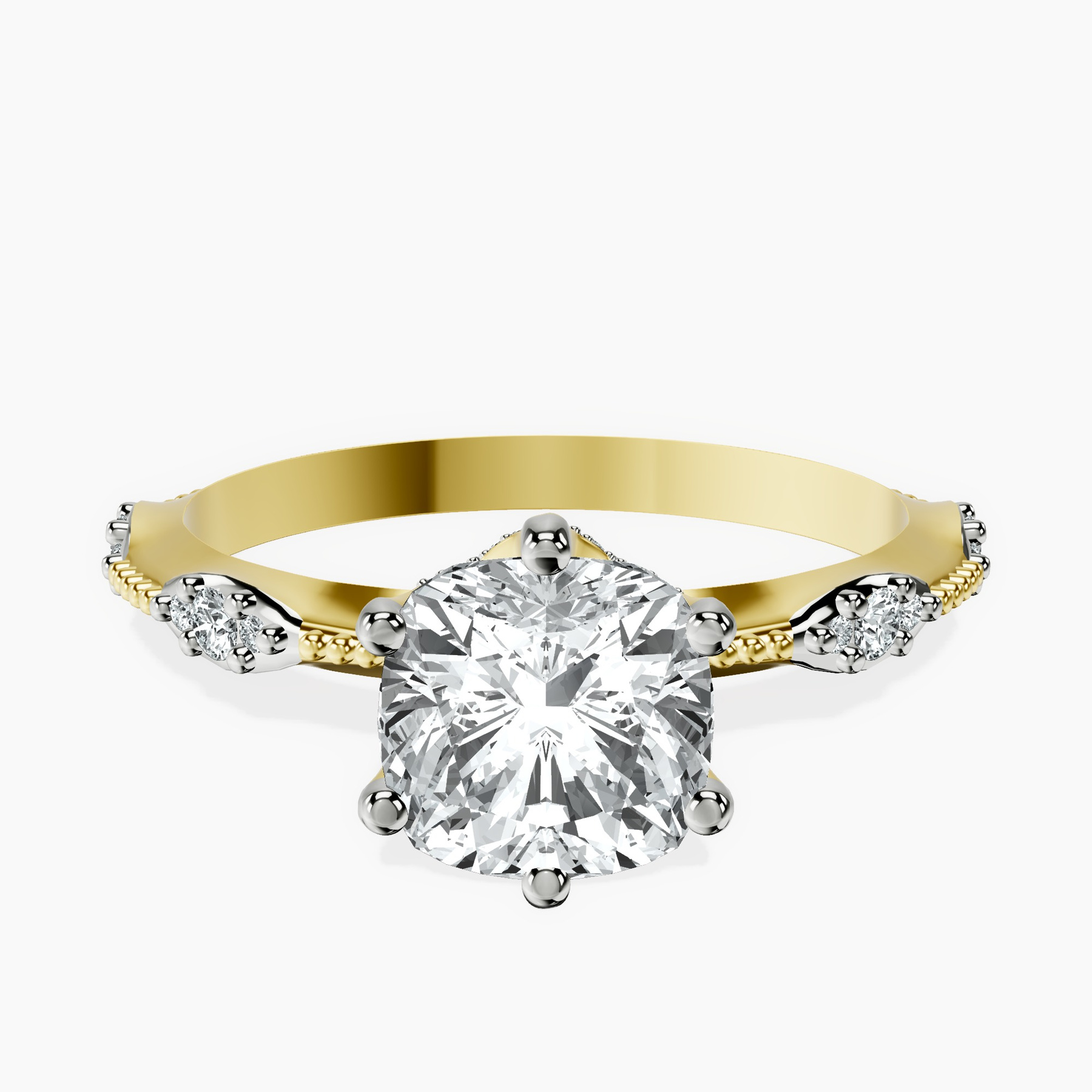 10kt Yellow Gold Theodora Six Prong Side Stone Lab Diamond Ring rtr top
