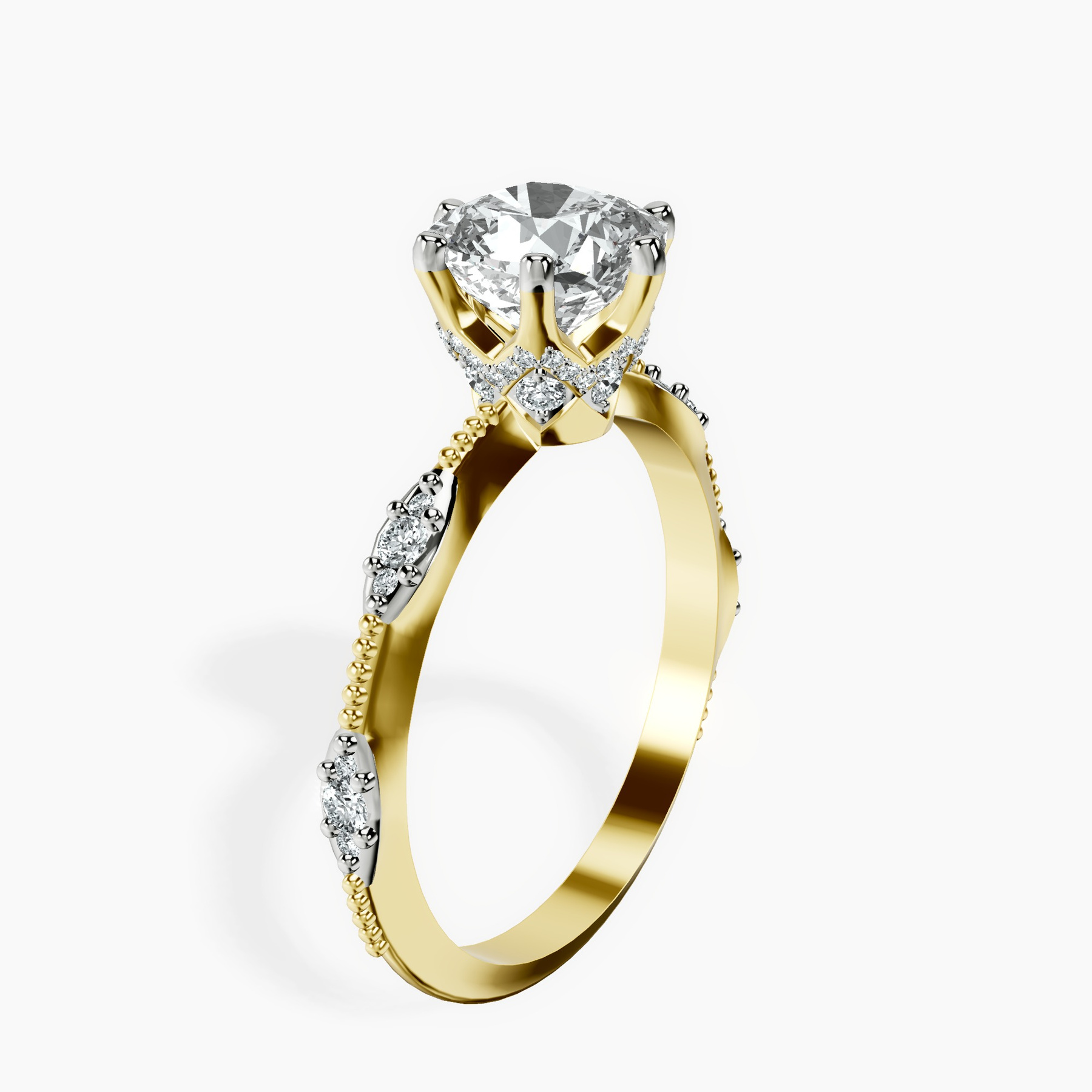 10kt Yellow Gold Theodora Six Prong Side Stone Lab Diamond Ring standing product image one