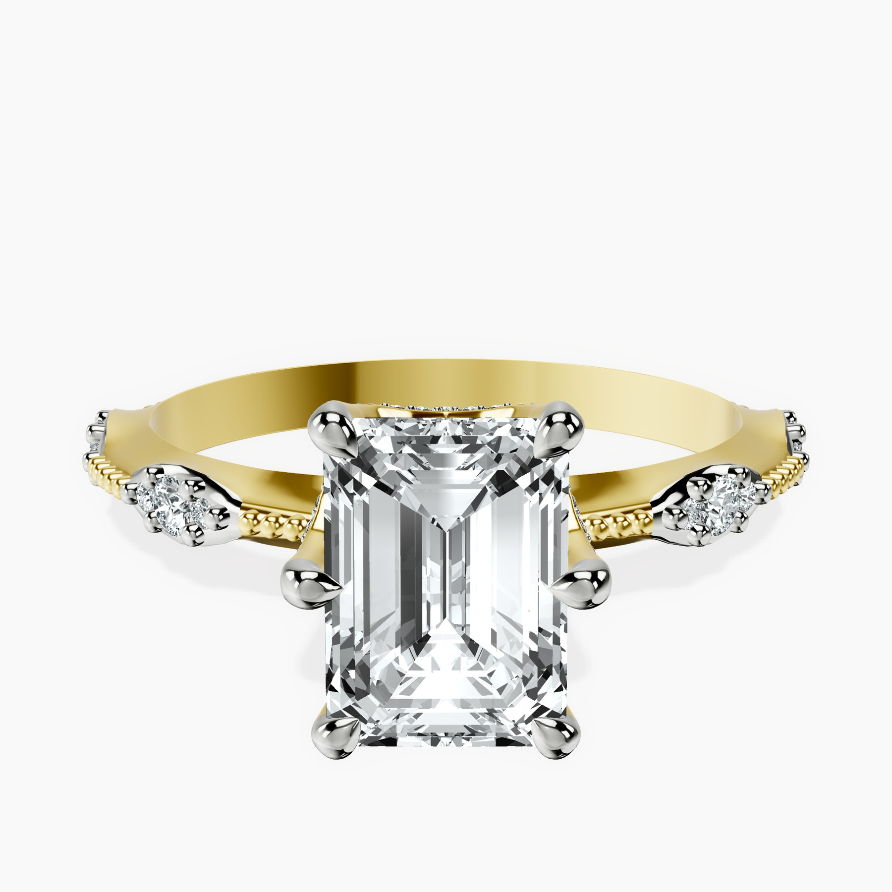 10kt Yellow Gold Theodora Six Prong Side Stone Lab Diamond Ring rtr top