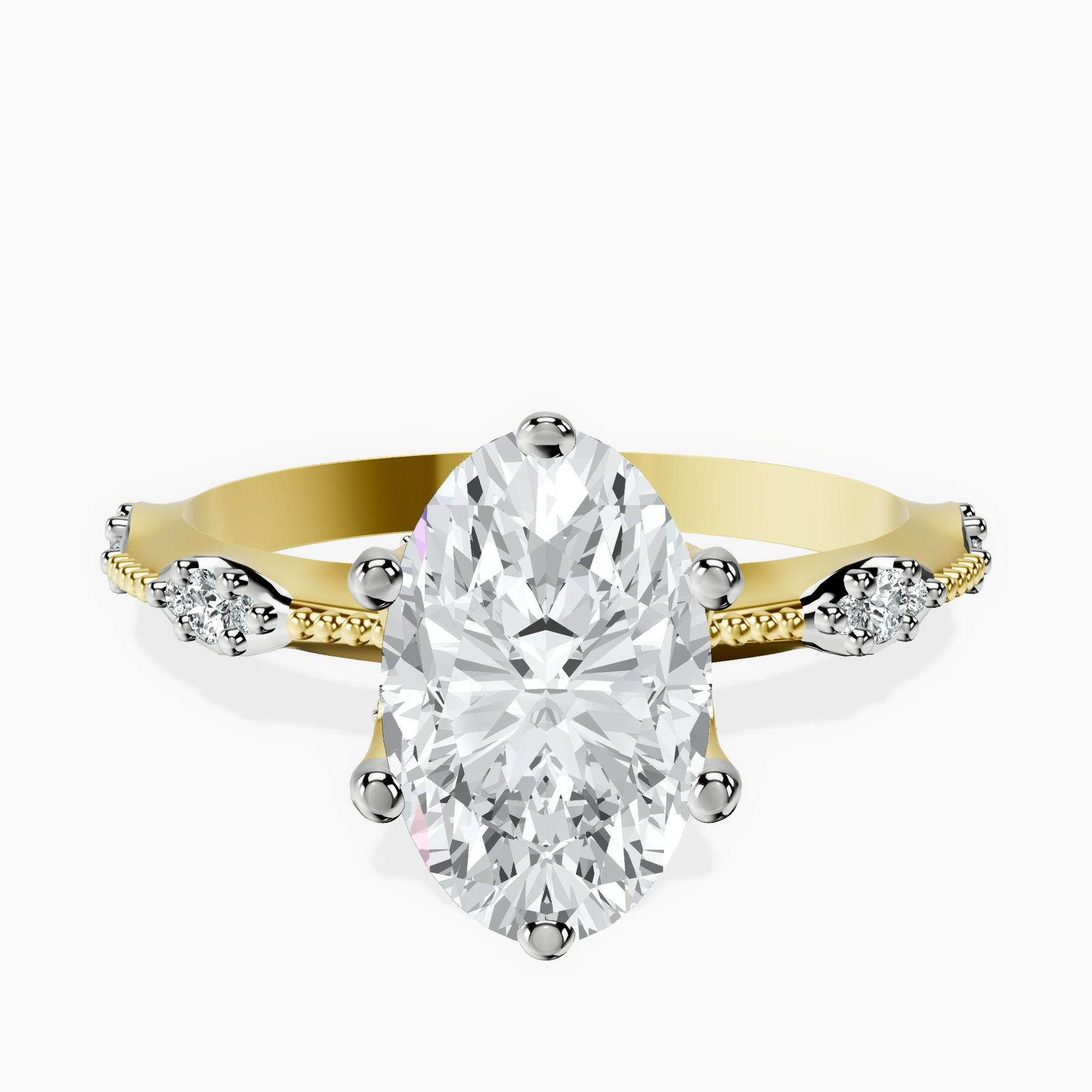 10kt Yellow Gold Theodora Six Prong Side Stone Lab Diamond Ring rtr top