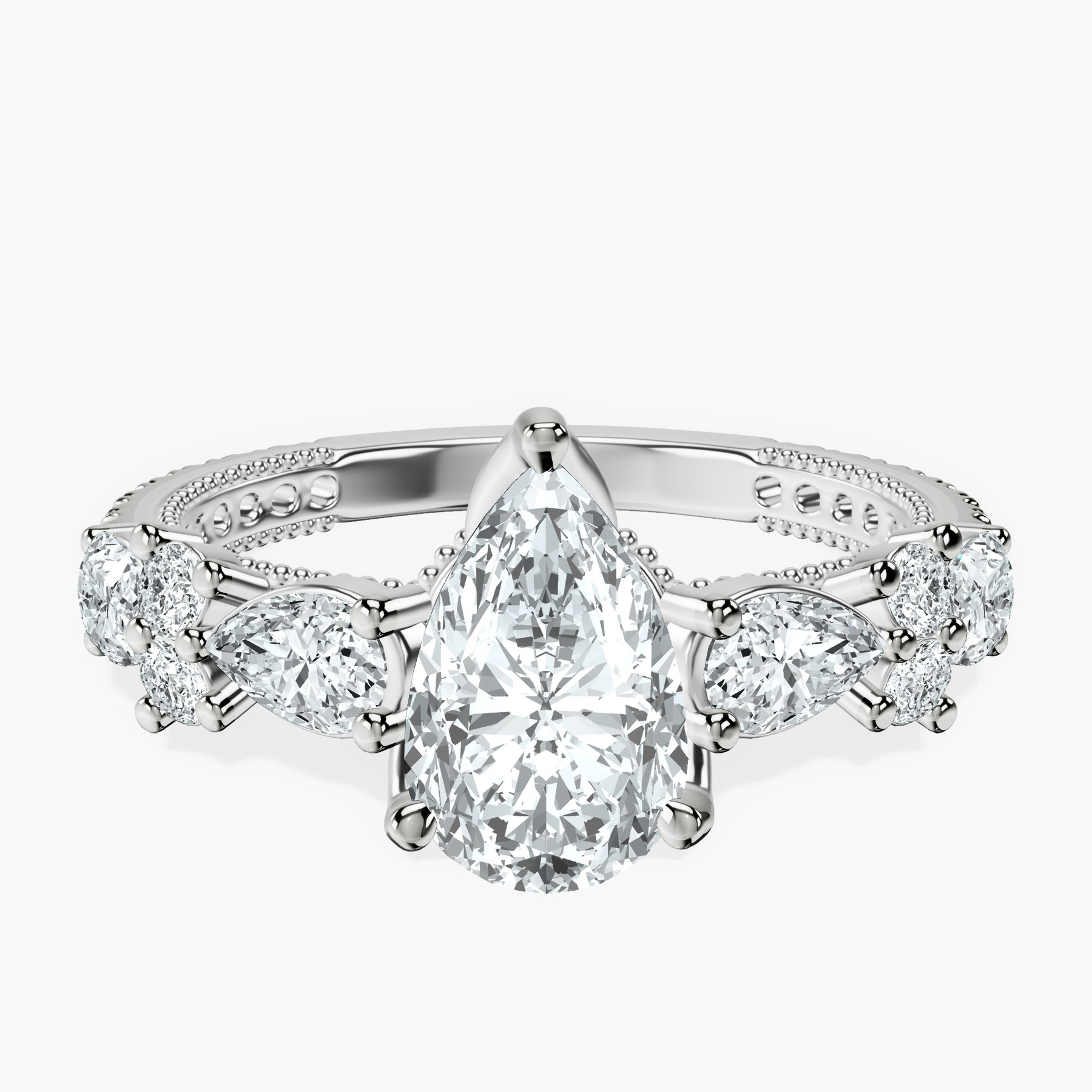 1.38 ct. pear Chrizan Ring in 10kt white gold rtr top