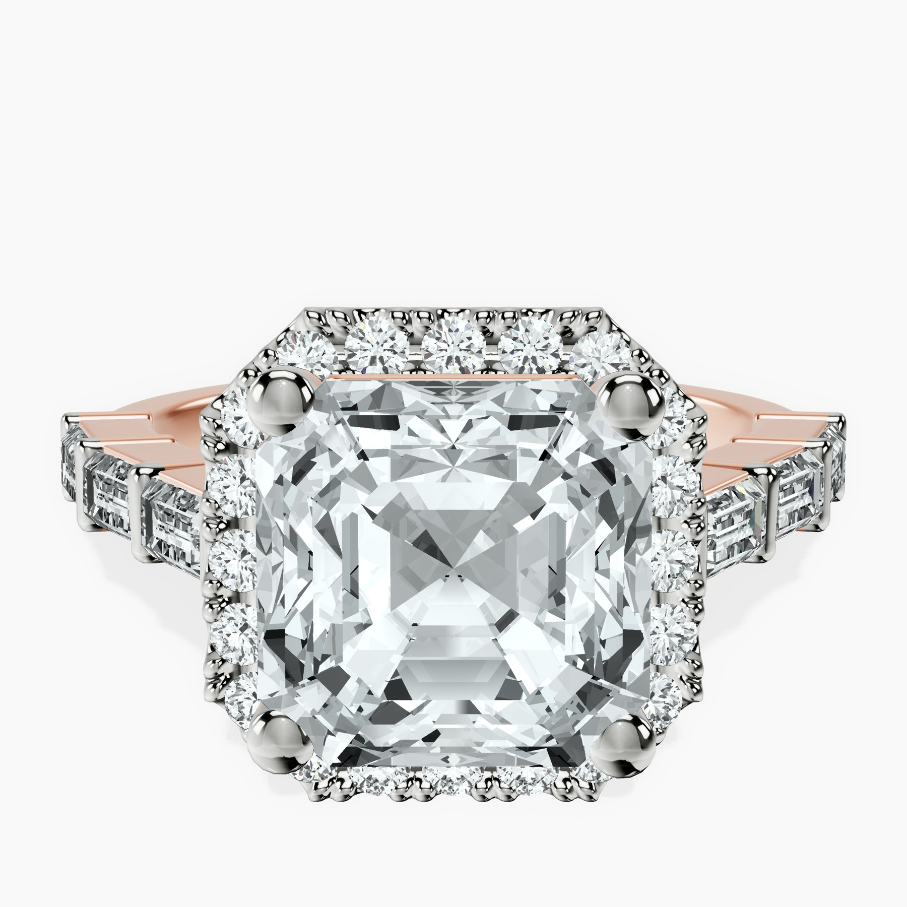 10kt Rose Gold Rachel Halo Side Stone Lab Diamond Ring front image
