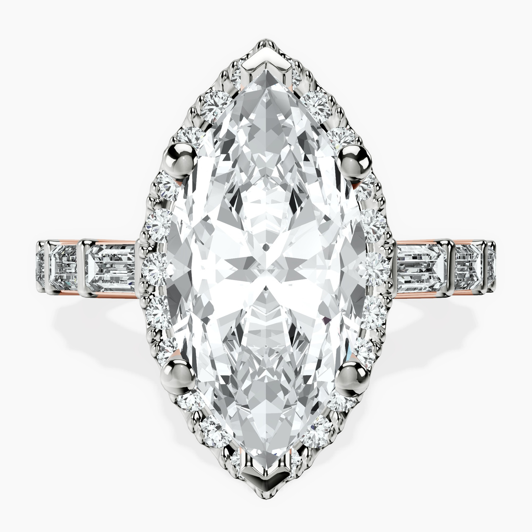 10kt Rose Gold Rachel Halo Side Stone Lab Diamond Ring front image