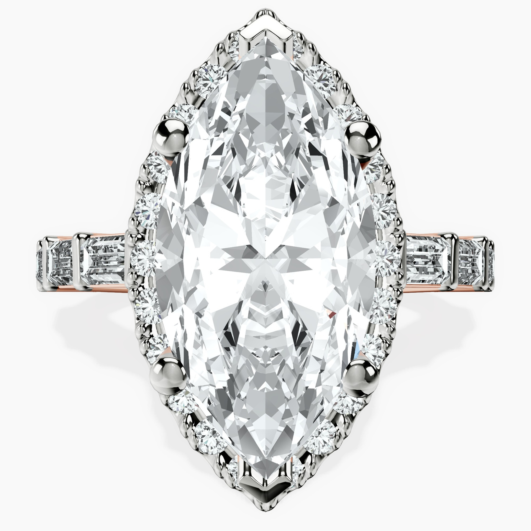 18kt Rose Gold Rachel Halo Side Stone Lab Diamond Ring front image