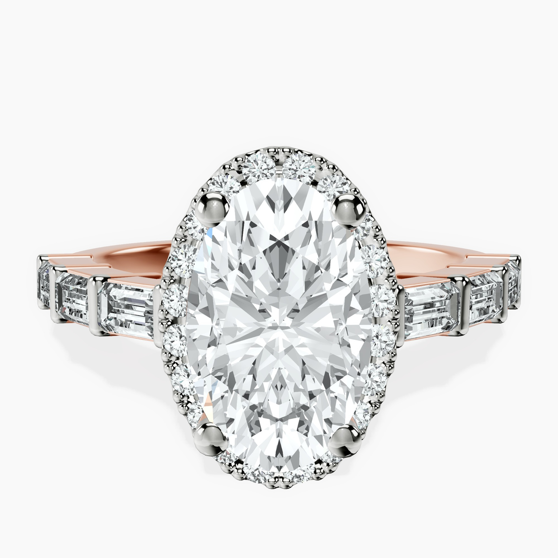 10kt Rose Gold Rachel Halo Side Stone Lab Diamond Ring front image