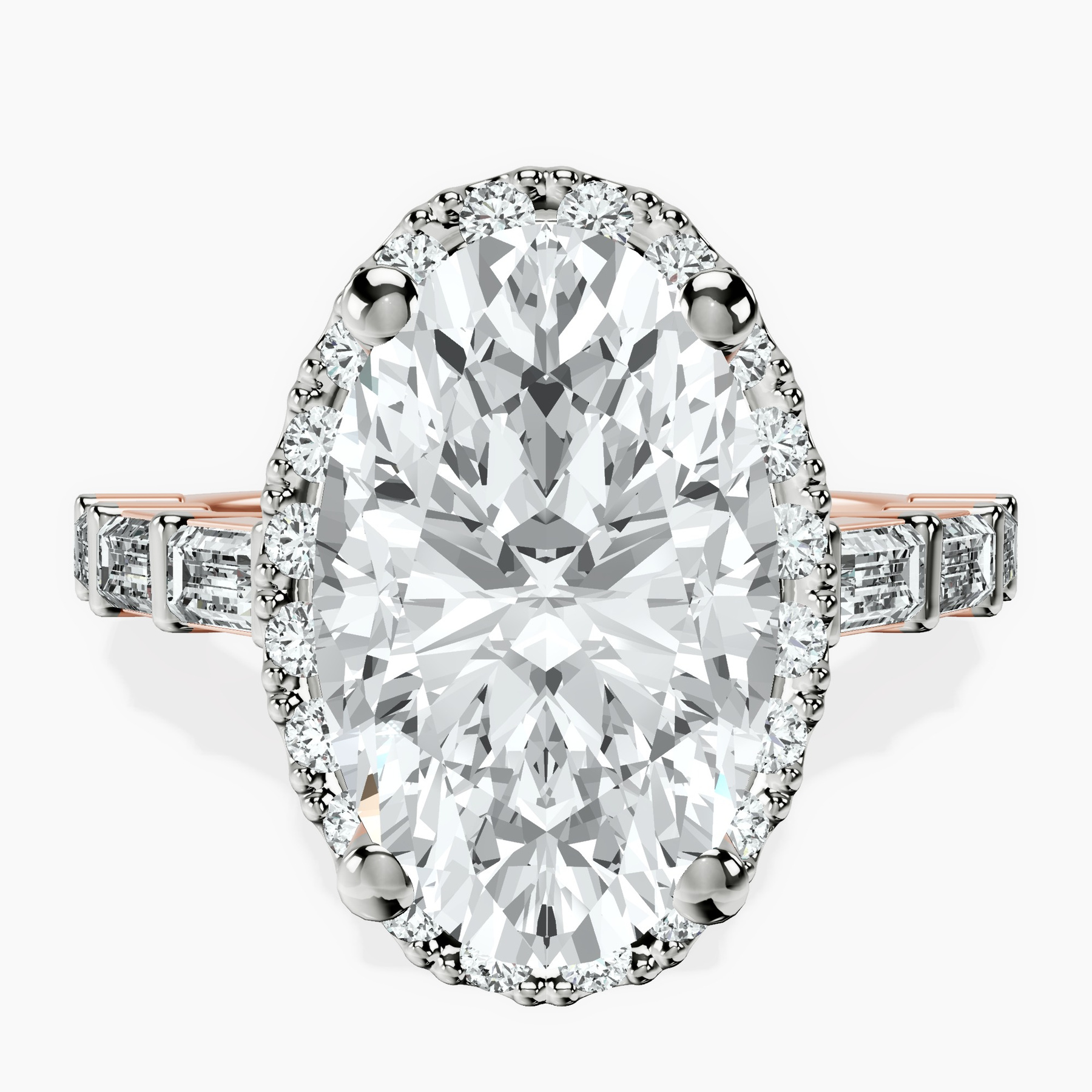 18kt Rose Gold Rachel Halo Side Stone Lab Diamond Ring front image