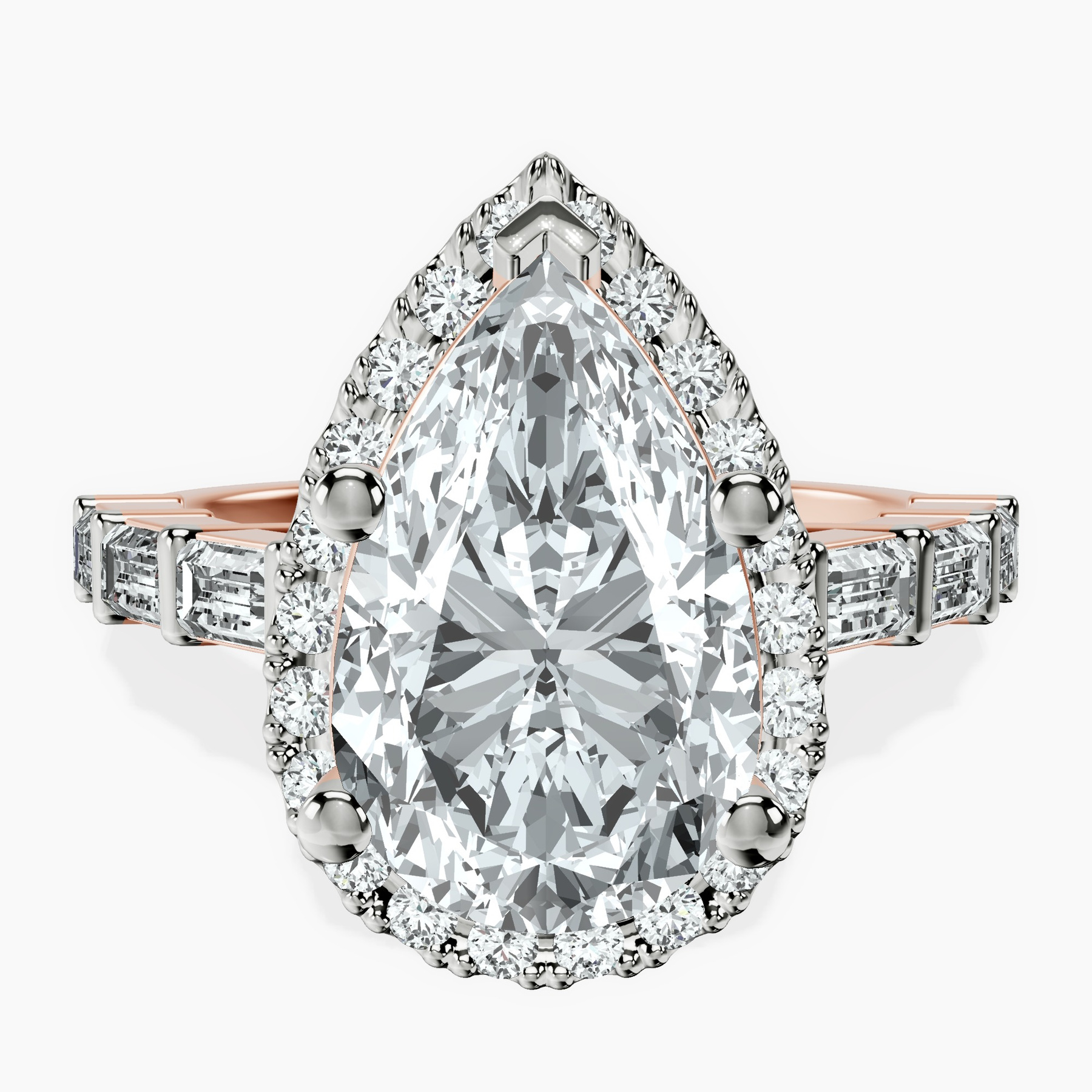 10kt Rose Gold Rachel Halo Side Stone Lab Diamond Ring front image