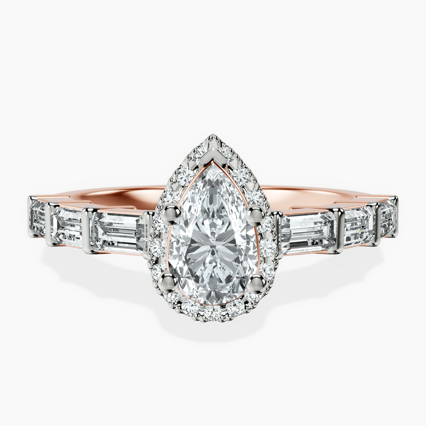 14kt Rose Gold Rachel Halo Side Stone Lab Diamond Ring front image